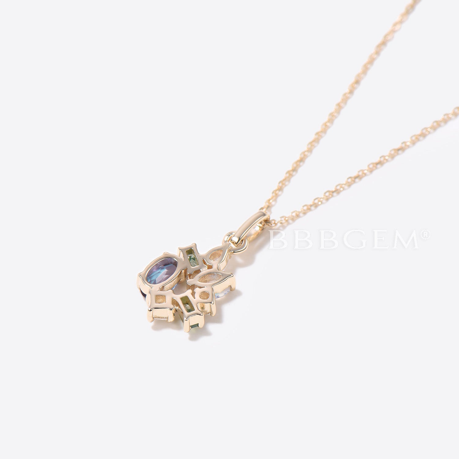 7 Stone Alexandrite Moissanite Necklace - Multi Cut Gemstone Jewelry for Women | Perfect for Weddings, Parties & Special Occasions