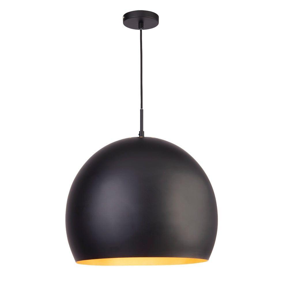 Chicago Industrial Black Ball Pendant Light Fixture - 40cm Gold Interior - Perfect for Loft, Cafe, Restaurant & Industrial Style Decor
