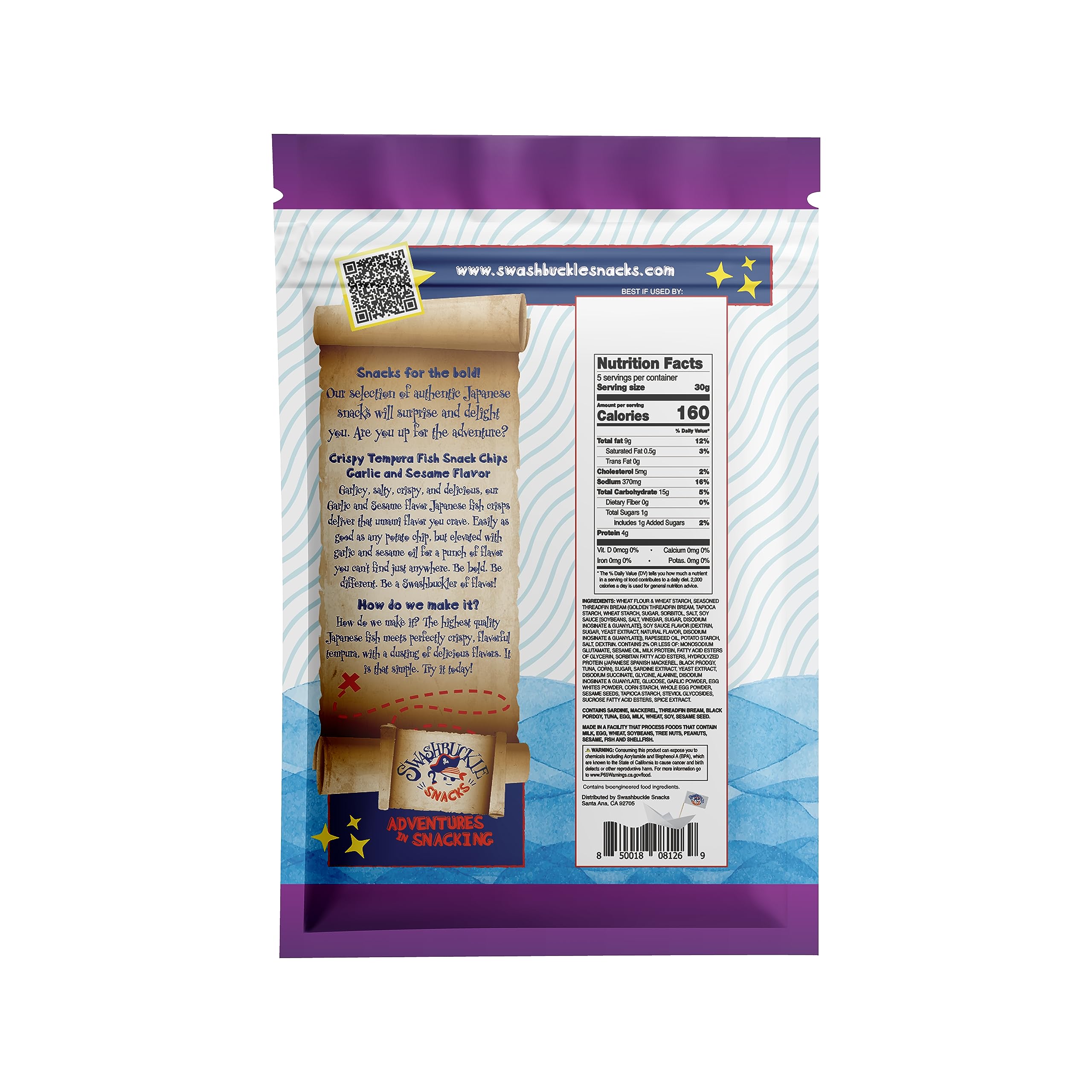 Crispy Tempura Fish Chips - Garlic & Sesame Flavor Japanese Snack (5.29oz/150g) | Authentic Otsumami from Japan | Perfect for Parties, Movie Nights & Asian Food Lovers