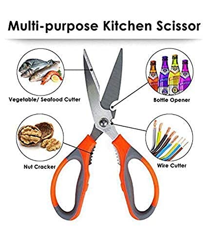Multipurpose Stainless Steel Kitchen Scissors - Heavy Duty Household & Garden Shears with Bottle Opener, Fish Scale Remover, Nut Cracker - Perfect for Cooking, Seafood, Poultry, and DIY Projects