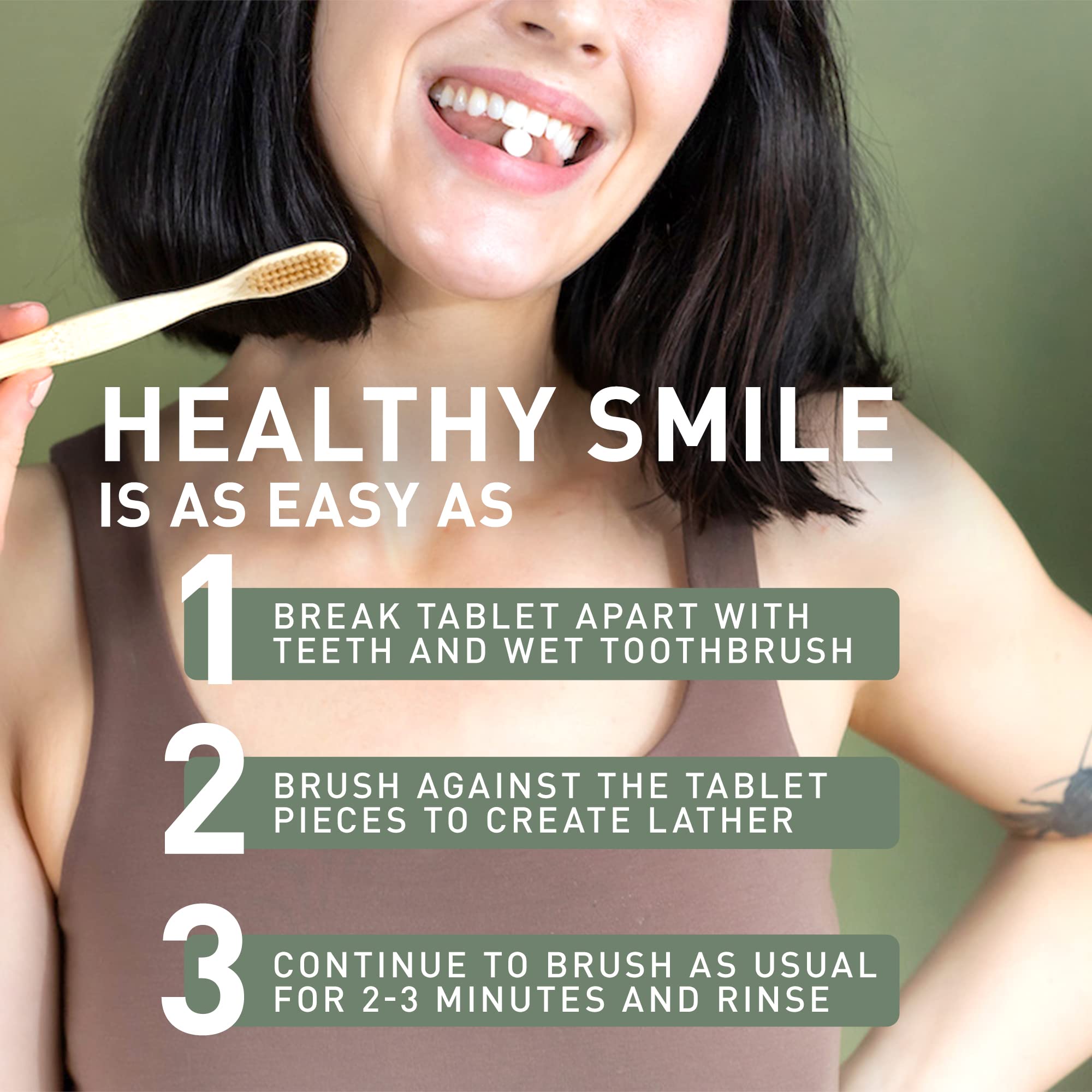 Tanitabs Fresh Mint Toothpaste Tablets - Fluoride-Free Natural Toothpaste for Teeth & Gum Care, Zero Waste Travel Toothpaste Tabs in Eco-Friendly Bamboo Jar (124 Tablets, Natural Mint Flavor) - Perfect for Travel, Camping & Sustainable Oral Hygiene Routine