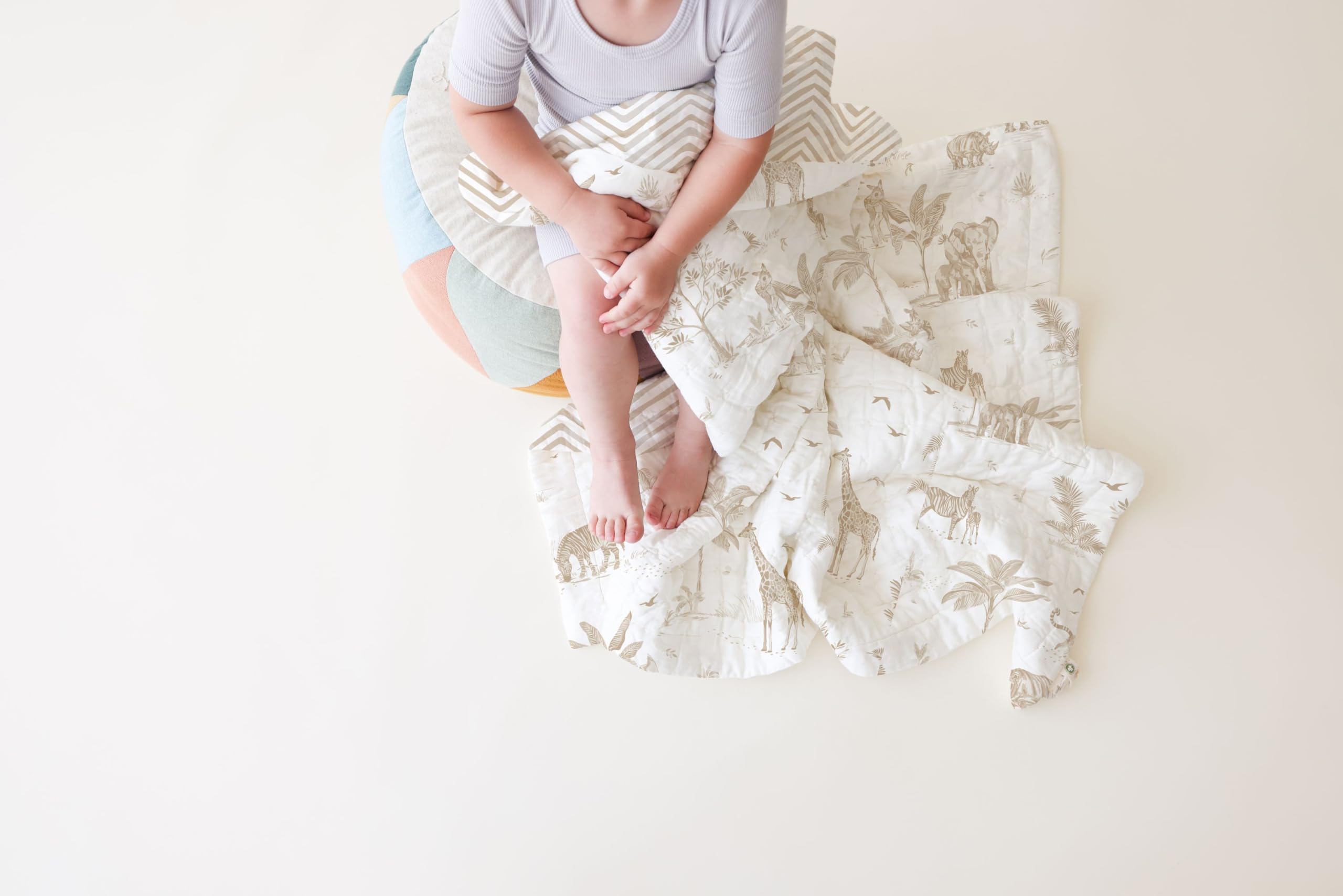 GOTS Certified Organic Toddler Blanket - Ultra Soft Reversible Cotton Comforter for Kids | Breathable & Hypoallergenic | Safari & Herringbone Design (44x60 inches) - Perfect for Nursery, Daycare, and Travel
