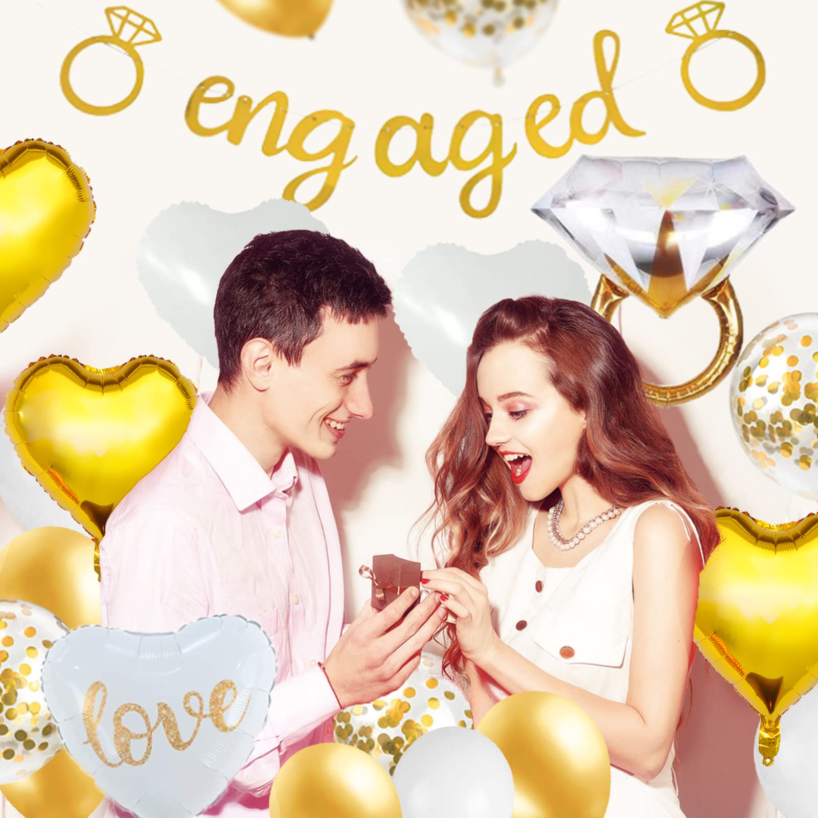 Gold & Diamond Wedding Ring Balloons - Elegant Engagement Party Decorations for Bachelorette, Bridal Shower & Wedding Celebrations | Perfect for Romantic Proposals & Anniversary Decor