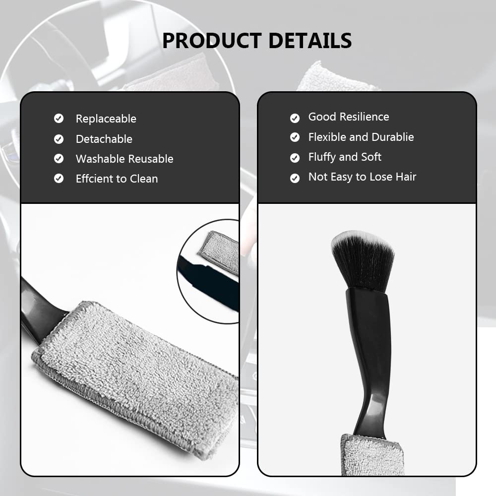 Premium Double Head Car Detailing Brush Set (2 Pack) - Soft Bristles for Interior & Exterior Cleaning - Ideal for Dashboards, Vents, Upholstery & Wheel Rims - Black