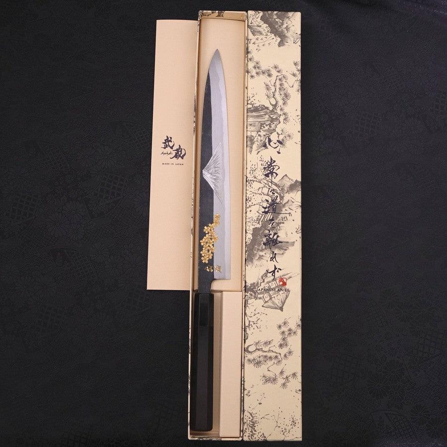 Premium Yanagiba Sushi Knife - Blue Steel #2 Kurouchi Finish with Sakura Fuji Buffalo Ebony Handle (270mm) - Perfect for Sushi Chefs & Japanese Cuisine Lovers