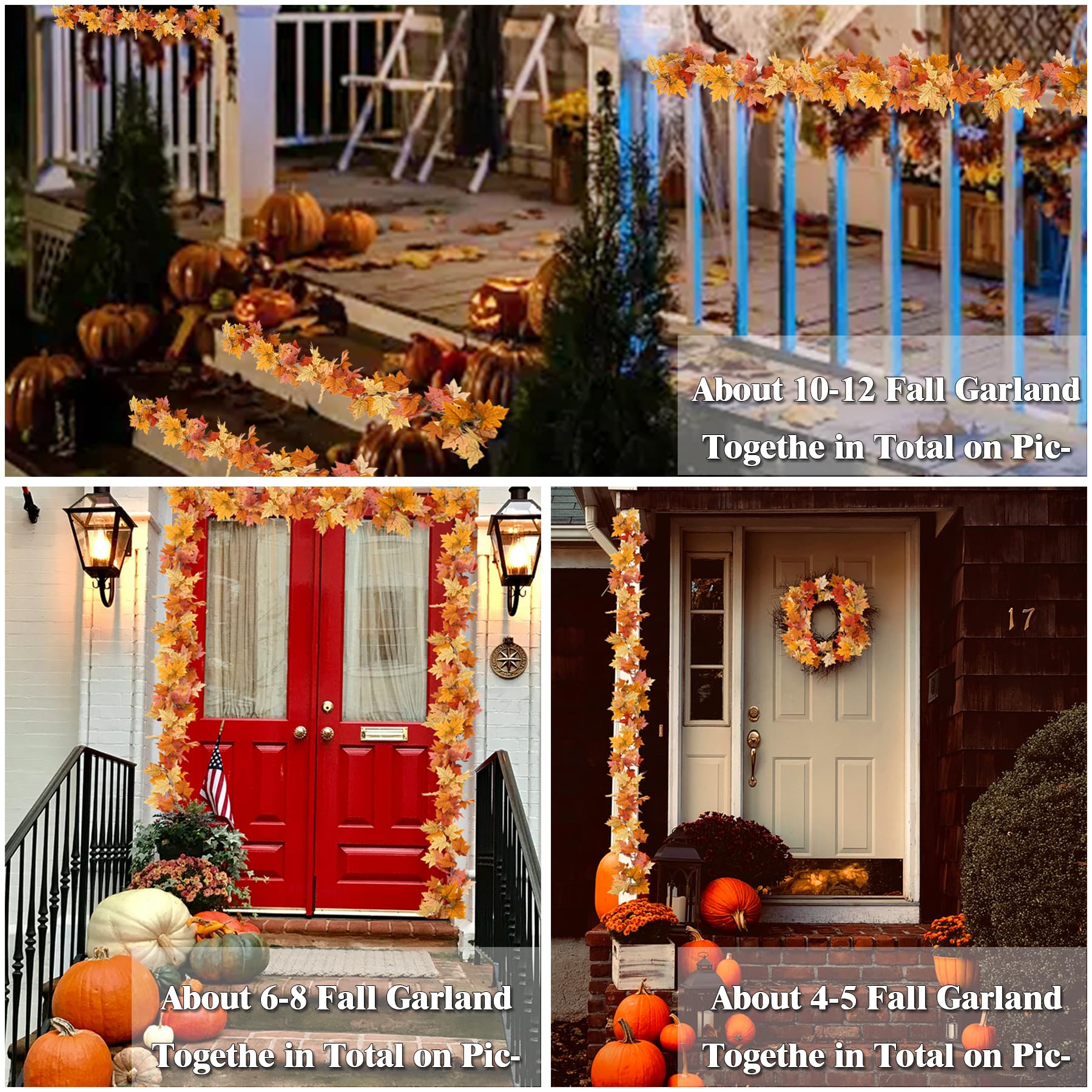 2-Piece Fall Leaf Garland Set - 6.5ft Each - Artificial Autumn Leaves Vine for Thanksgiving & Fall Decor - Perfect for Home Mantel, Fireplace, Dinner Table & Seasonal Party Decoration