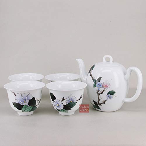 Hand Painted Jingdezhen Porcelain Tea Set - 1 Teapot & 4 Cups - Premium Chinese Overglaze Ceramic for Afternoon Tea & Gift Giving