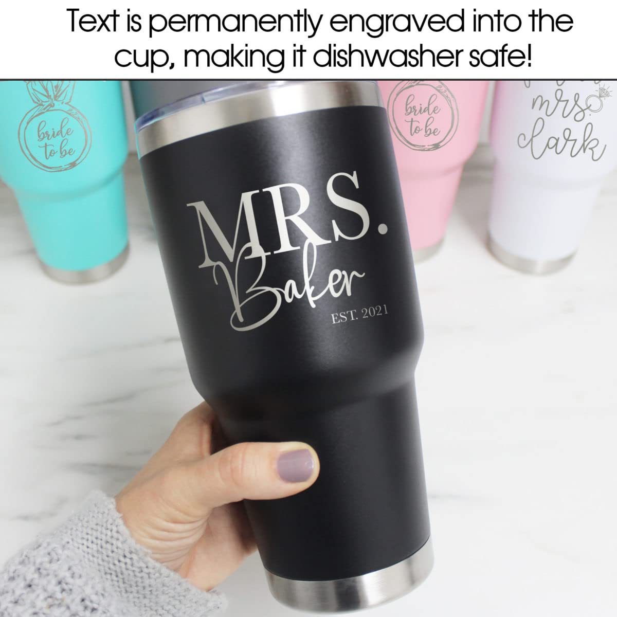 Personalized Bride Tumbler - Custom Engraved Wedding Gift for Bride to Be, Future Mrs, Engagement Present - 20oz Insulated Stainless Steel Cup (White) - Perfect for Bridal Showers, Bachelorette Parties & Wedding Day Hydration