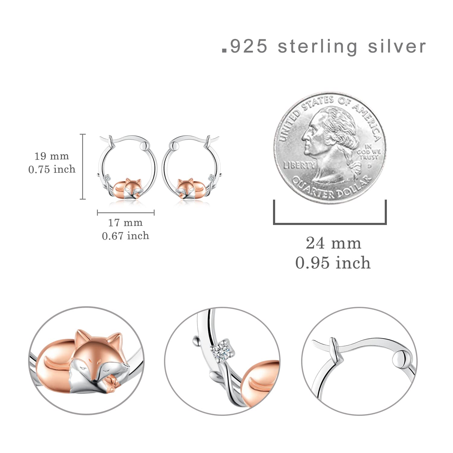 925 Sterling Silver Cute Animal Hoop Earrings for Women - Cow, Fox, Koala & Giraffe Huggie Ear Jewelry | Perfect Gift for Animal Lovers | Everyday Wear, Office & Party Accessories