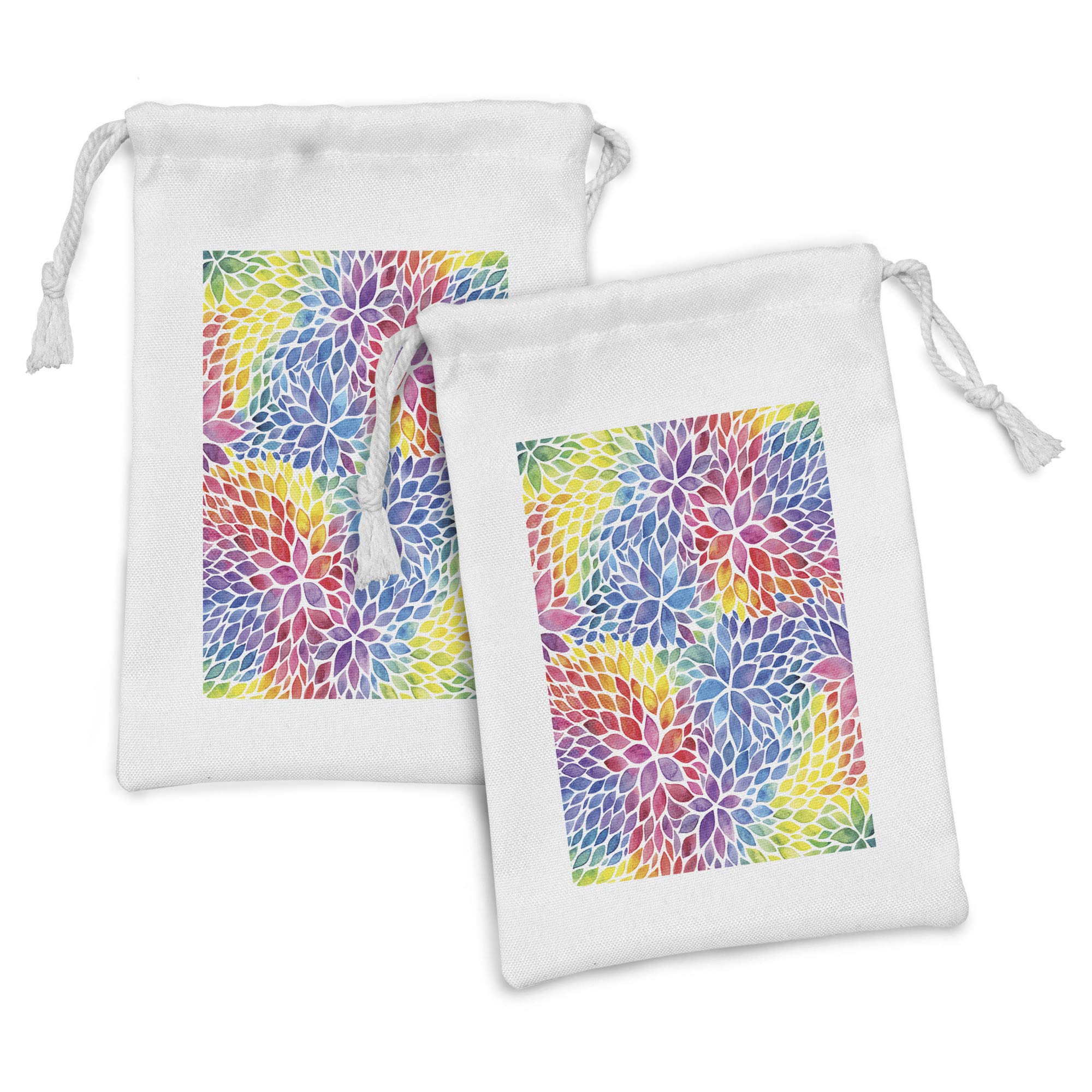 Ambesonne 2-Pack Colorful Fabric Pouches - Watercolor Spring Floral Drawstring Bags for Toiletries, Travel Essentials, Jewelry & Party Favors (9