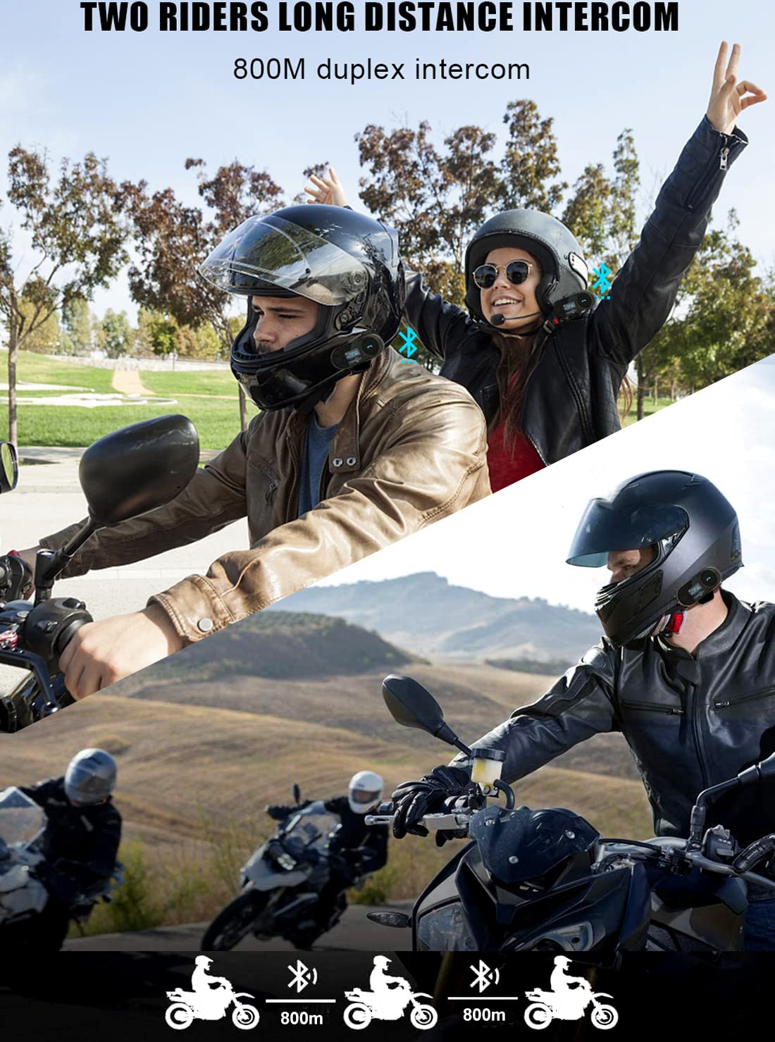 FreedConn 2-Pack TCOM-SC Motorcycle Bluetooth Intercom Headset - Universal Helmet Communication System for 2-3 Riders with Music Sharing, LCD Display, FM Radio, GPS & Waterproof - Perfect for Group Riding, Road Trips & Adventure Motorcycling