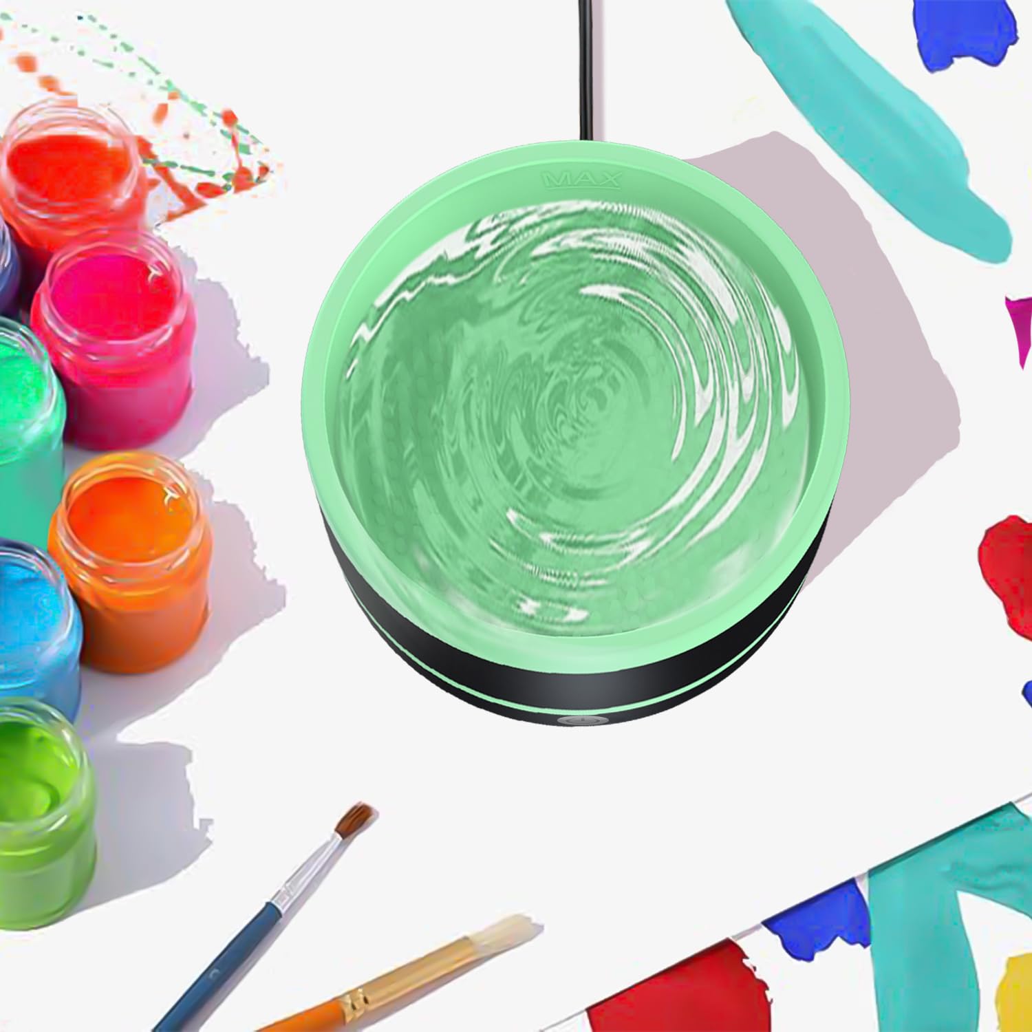 YAGHVEO® Electric Paint Brush Cleaner Rinse Cup - Professional Brush Cleaning Washer for Acrylic, Watercolor, Oil & Gouache Painting | Fast & Efficient Brush Rinser | Perfect for Artists, Hobbyists & Students (Green) - Ideal for Studio, Classroom & Home Art Projects