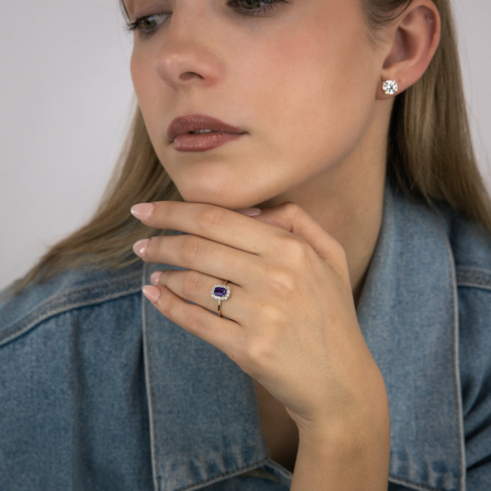 0.54 Carat Amethyst and Diamond Ring in 9ct Yellow Gold | Elegant Purple Gemstone Jewelry for Women | Perfect for Engagement, Anniversary & Special Occasions