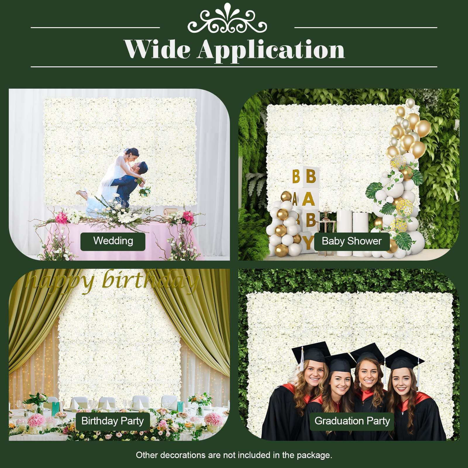 TBVECHI Artificial Flower Wall Panels - 20 Pack White Flower Backdrop Decor for Wedding, Party, Photo Booth - 60x40cm/24''x16'' - Home & Event Decoration - Perfect for Indoor & Outdoor Events, Baby Showers, Bridal Showers, and Birthday Parties