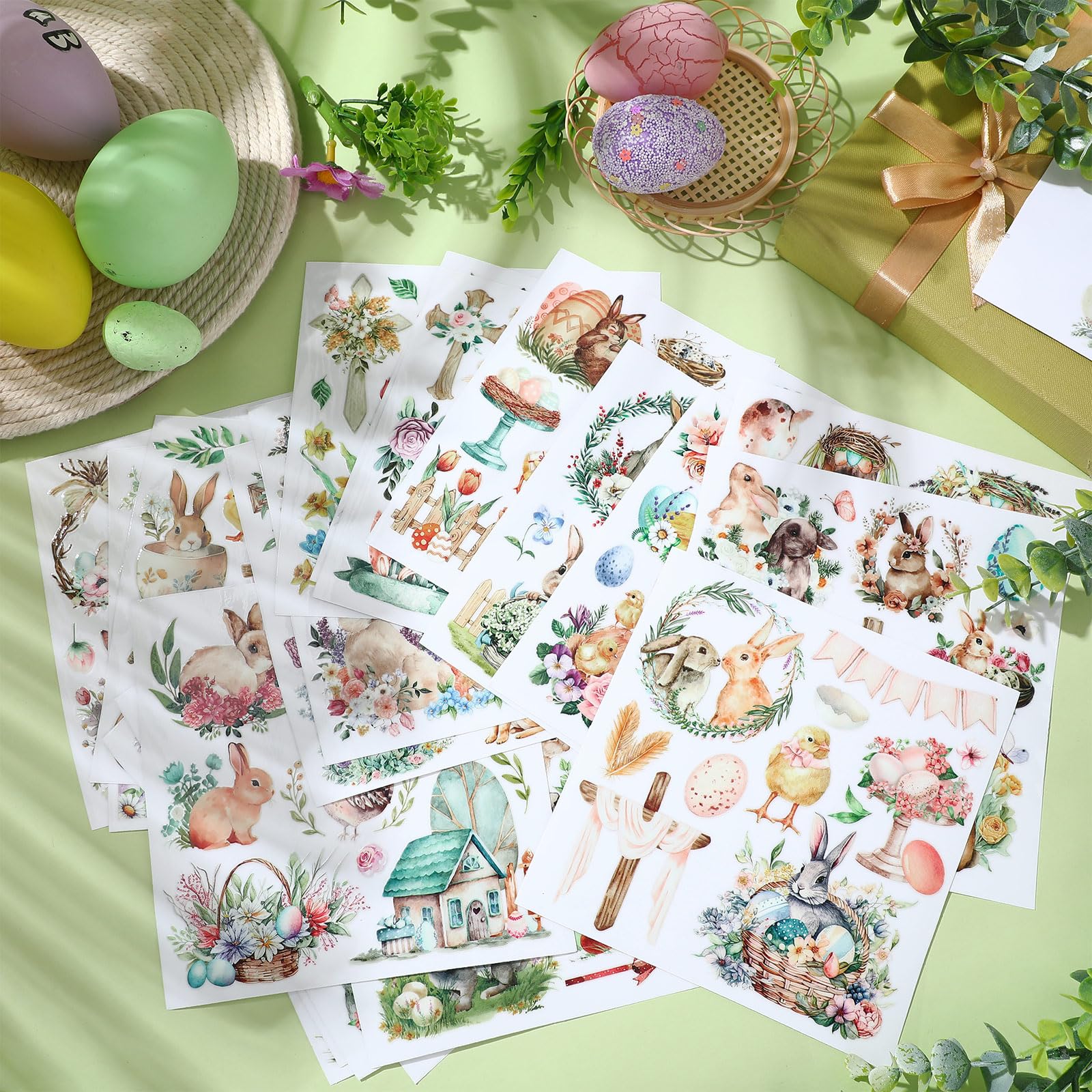 25 Sheets Easter Rub-On Transfer Stickers - DIY Crafts, Furniture Decor, Easter Bunny Egg Truck Garland - Wood, Fabric, Home DIY Projects (5.9