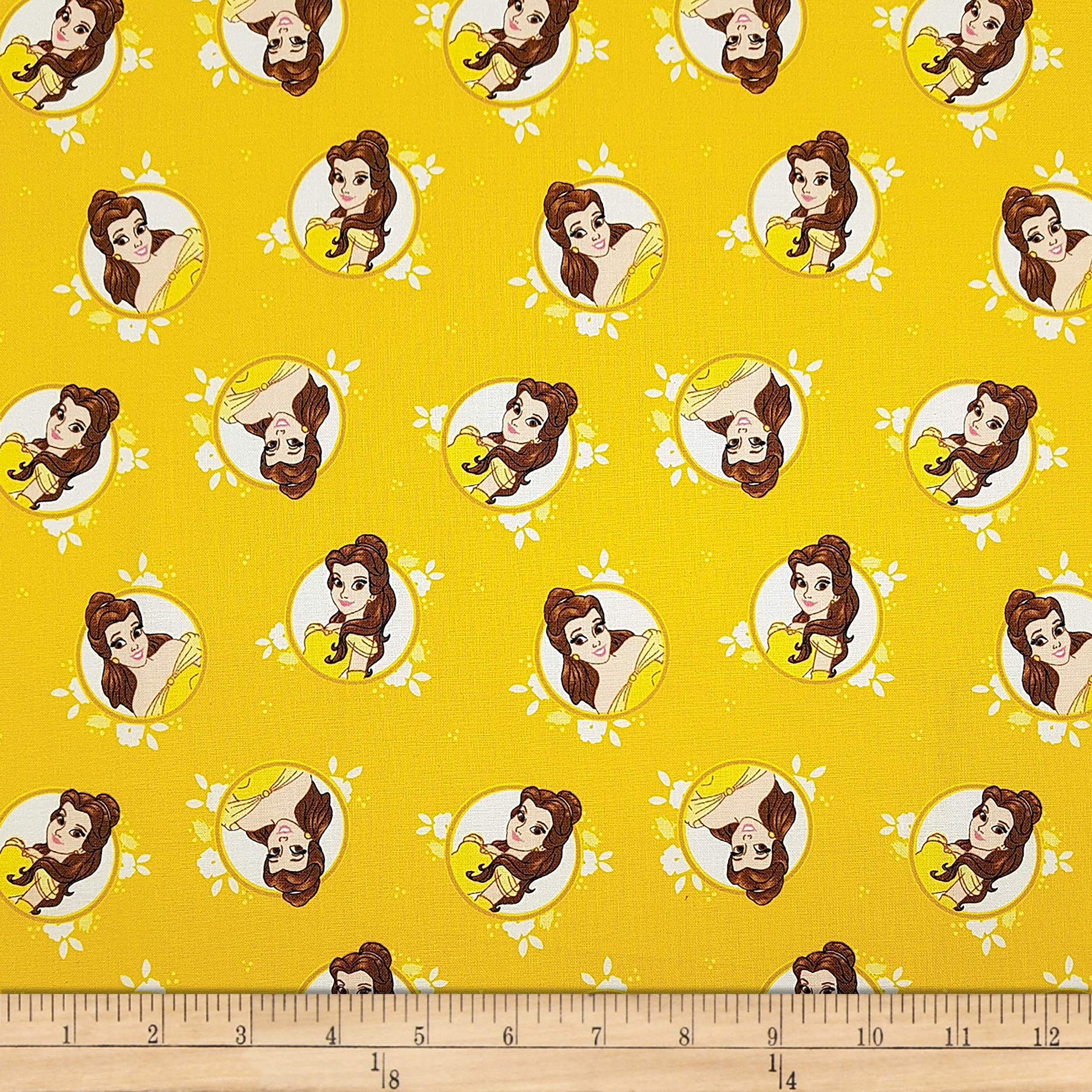 Disney Princess Belle Gold Circles Quilt Fabric by the Yard - Perfect for DIY Quilting, Home Decor, and Sewing Projects