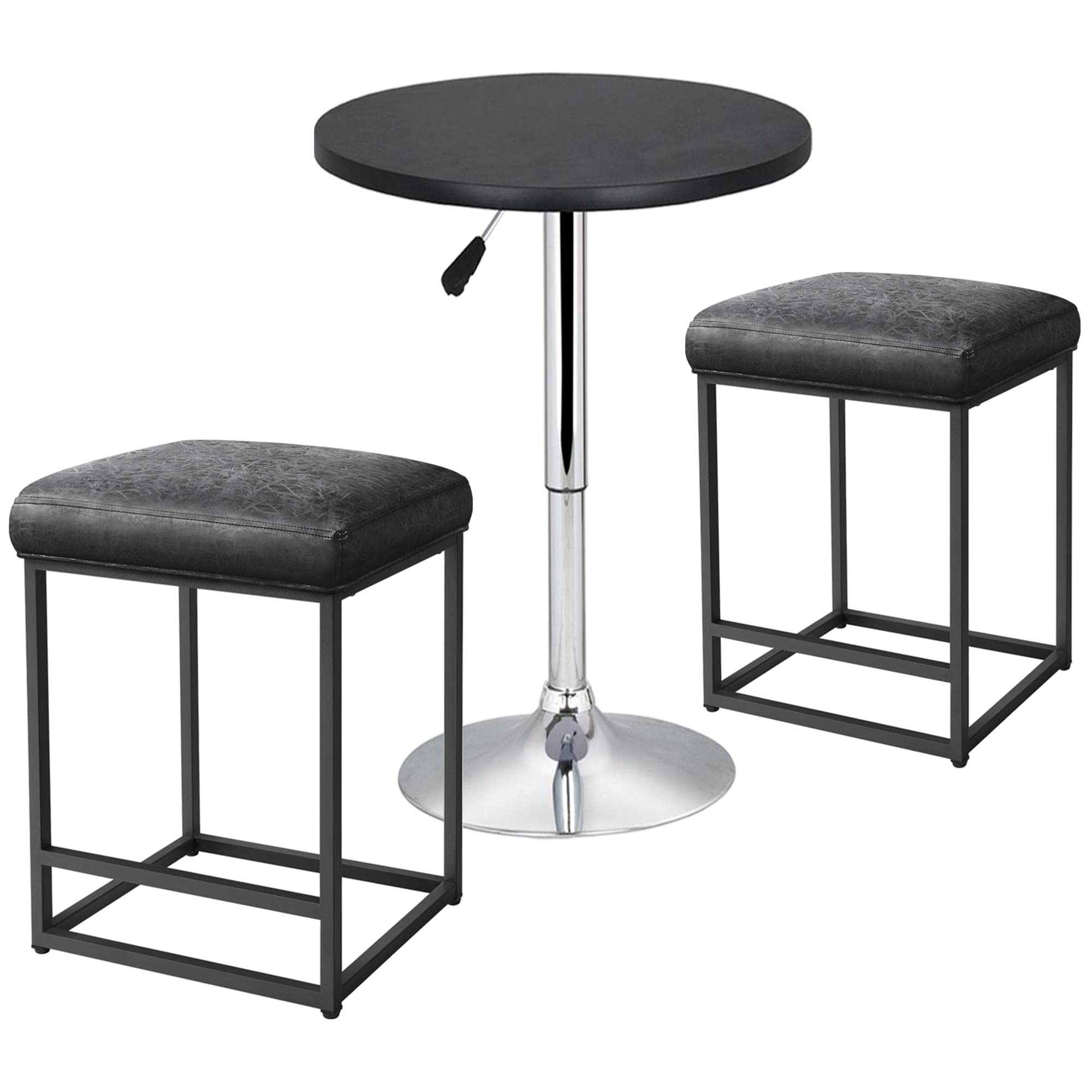 Yaheetech 3-Piece Adjustable Bar Table and Chairs Set - 27.5” to 36” Height Adjustable Counter Height Pub Table with 2 Bar Stools, 24
