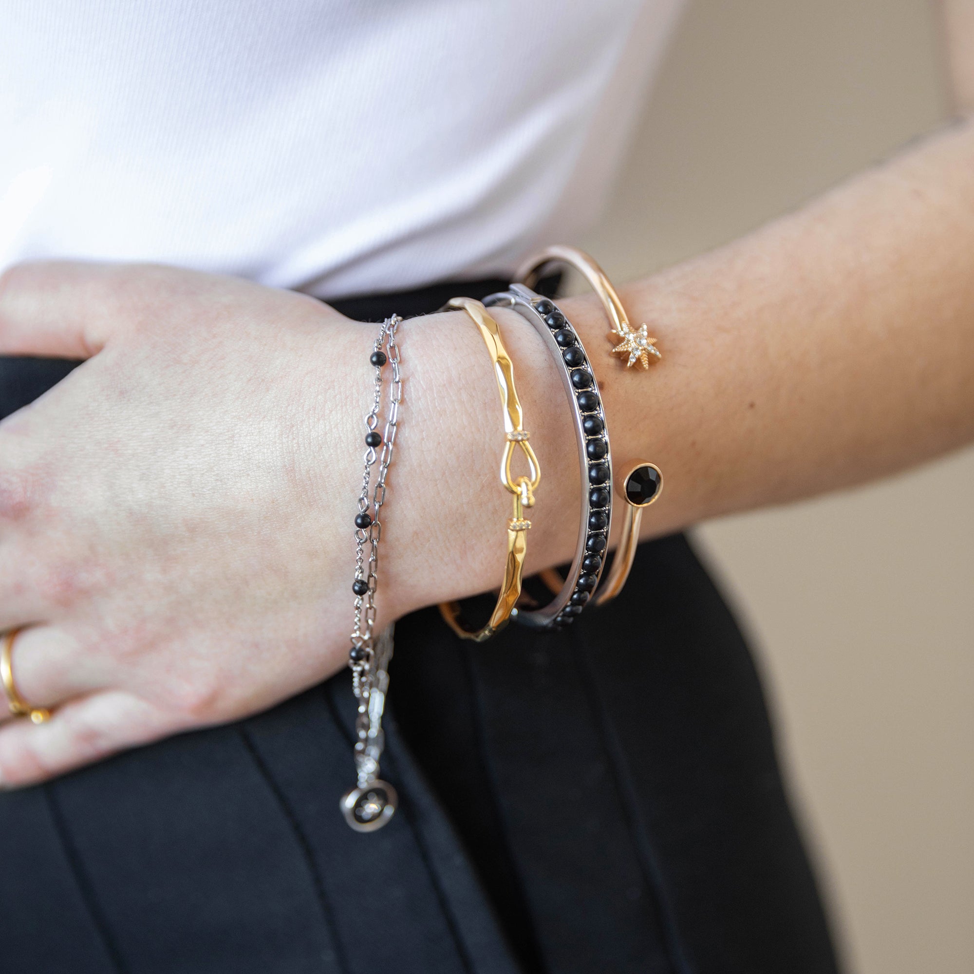 Reconstituted Onyx Gemstone Hinge Bangle Bracelet for Women - Elegant Adjustable Jewelry for Parties, Weddings & Everyday Wear