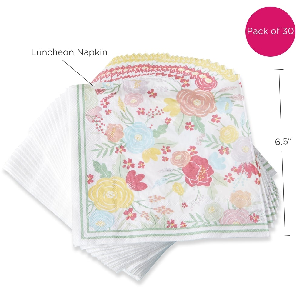 Premium 2-Ply Floral Paper Napkins - Set of 30 - Elegant Garden Bloom Design - Perfect for Wedding, Party & Dinner Table Decor