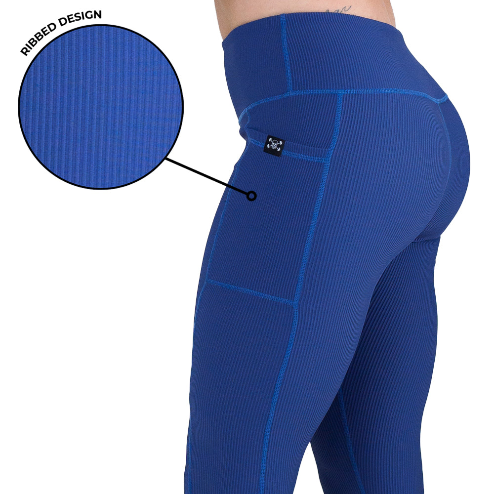 High Waist Ribbed Leggings for Women - Navy Blue Yoga Pants with Tummy Control | Perfect for Workout, Yoga, Running & Lounge Wear