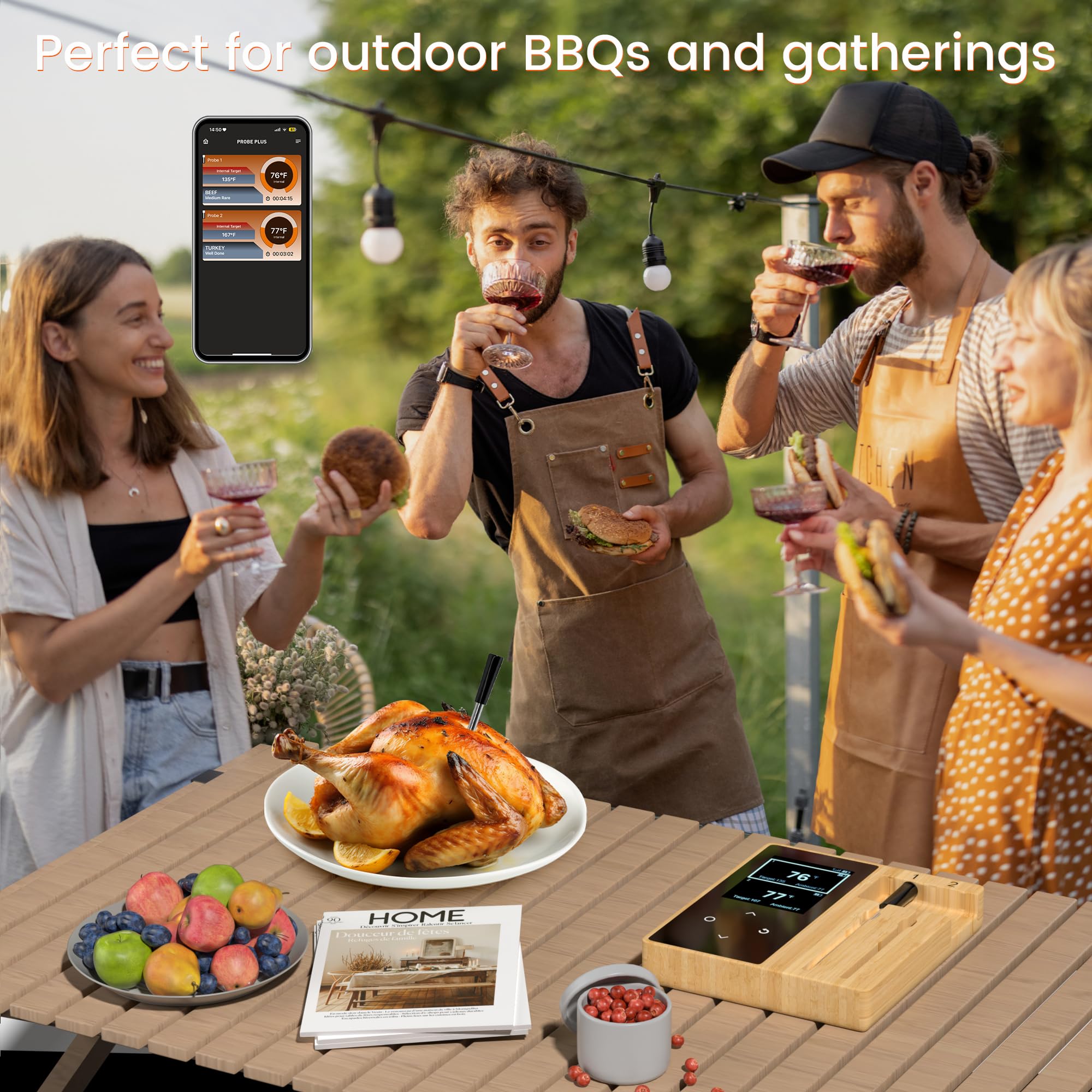 **Niitawm Digital Meat Thermometer - Smart Bluetooth Wireless Food Thermometer with Dual Probes for BBQ, Smoker, Grill & Air Fryer - Long Range iOS & Android App Control - Perfect for Cooking, Grilling & Gifting**    *(Ideal for backyard BBQs, holiday feasts, and home chefs who love precision cooking!)*
