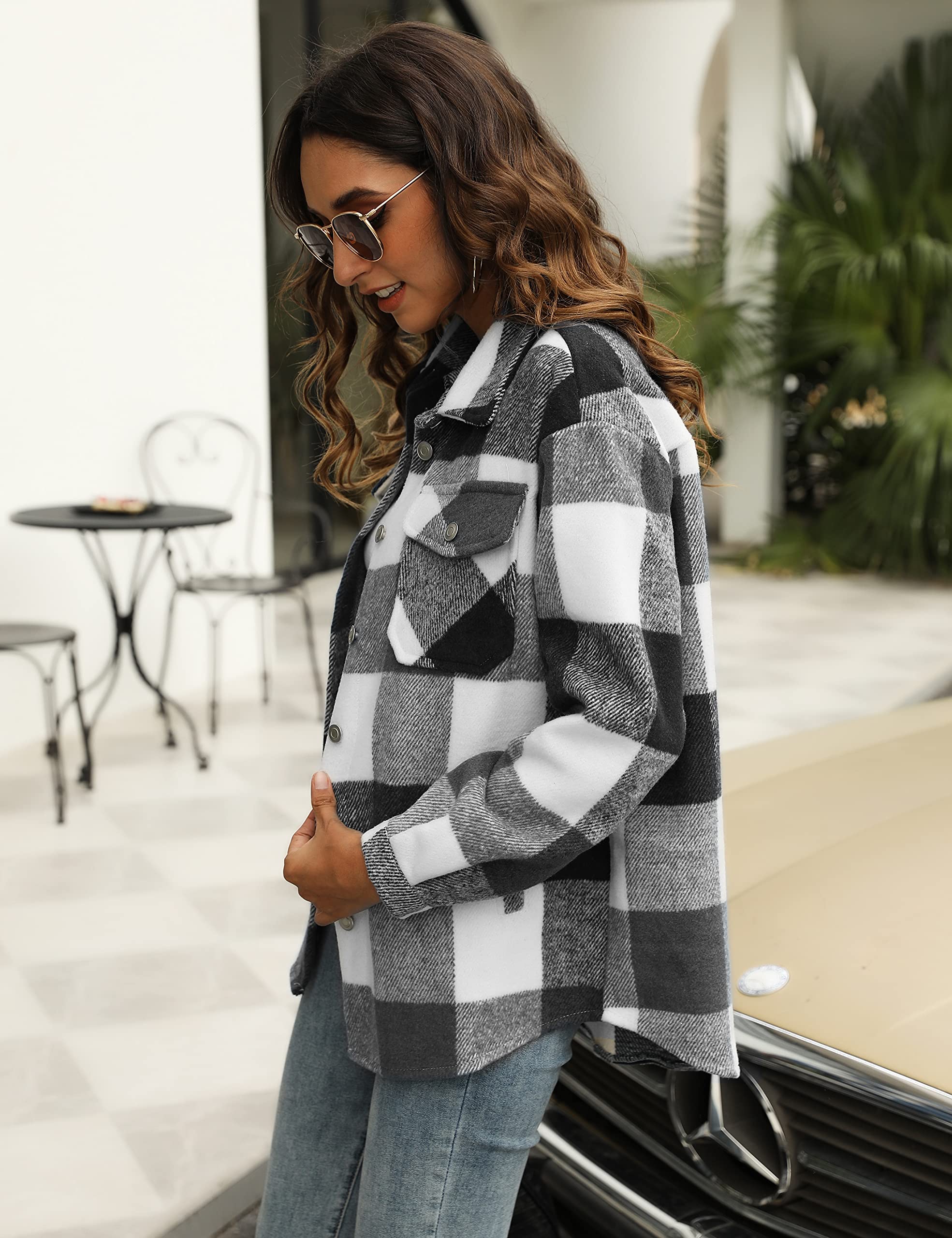 UANEO Women's Plaid Shacket - Button Down Wool Blend Flannel Shirt Jacket for Fall & Winter | Cozy Layering for Outdoor Activities & Casual Wear
