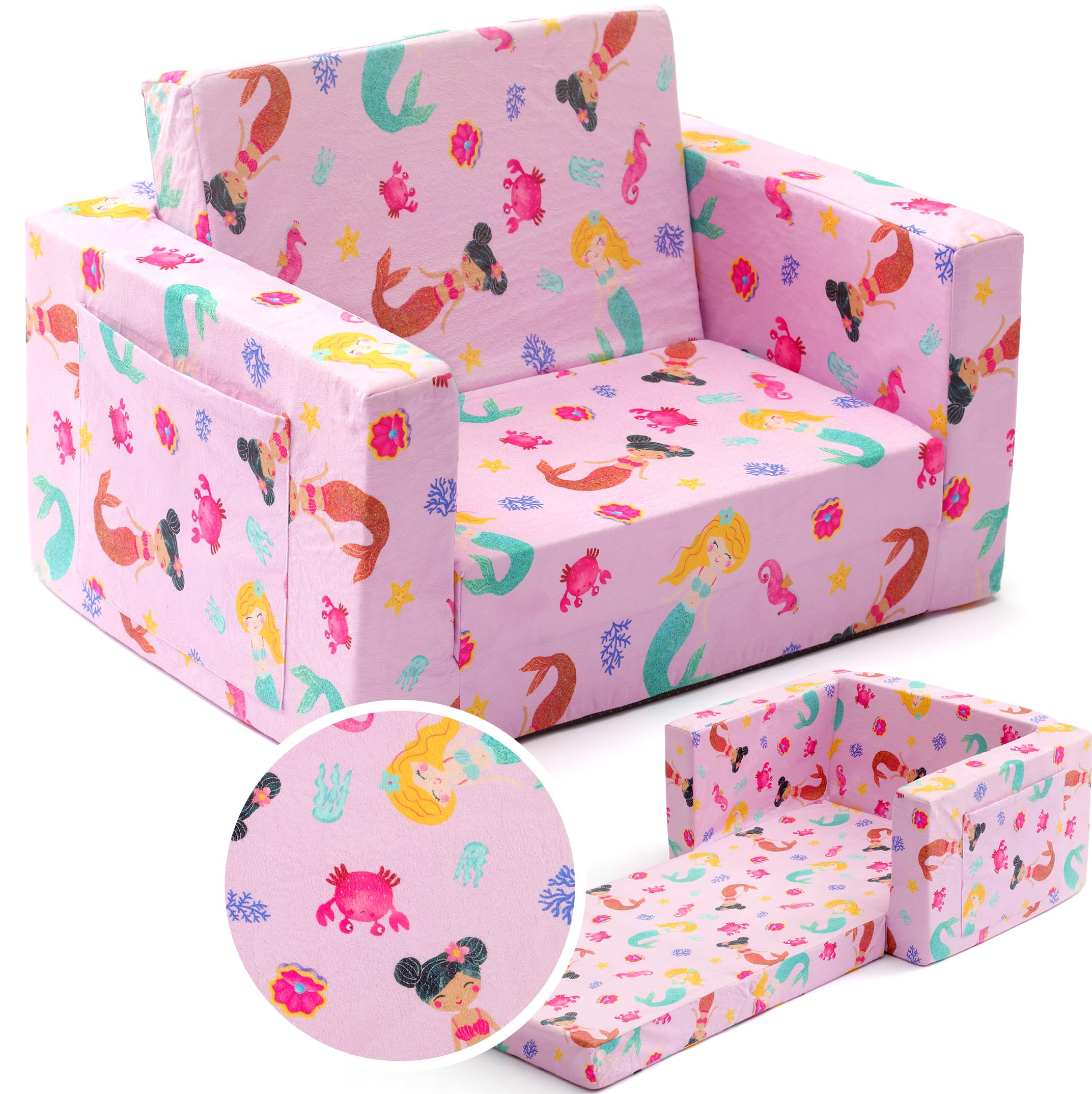 Toddler Couch - Foldable Kids Sofa Bed for Boys & Girls, Soft Baby Lounge Chair with Washable Cover | Perfect for Playroom, Nursery, or Bedtime Reading