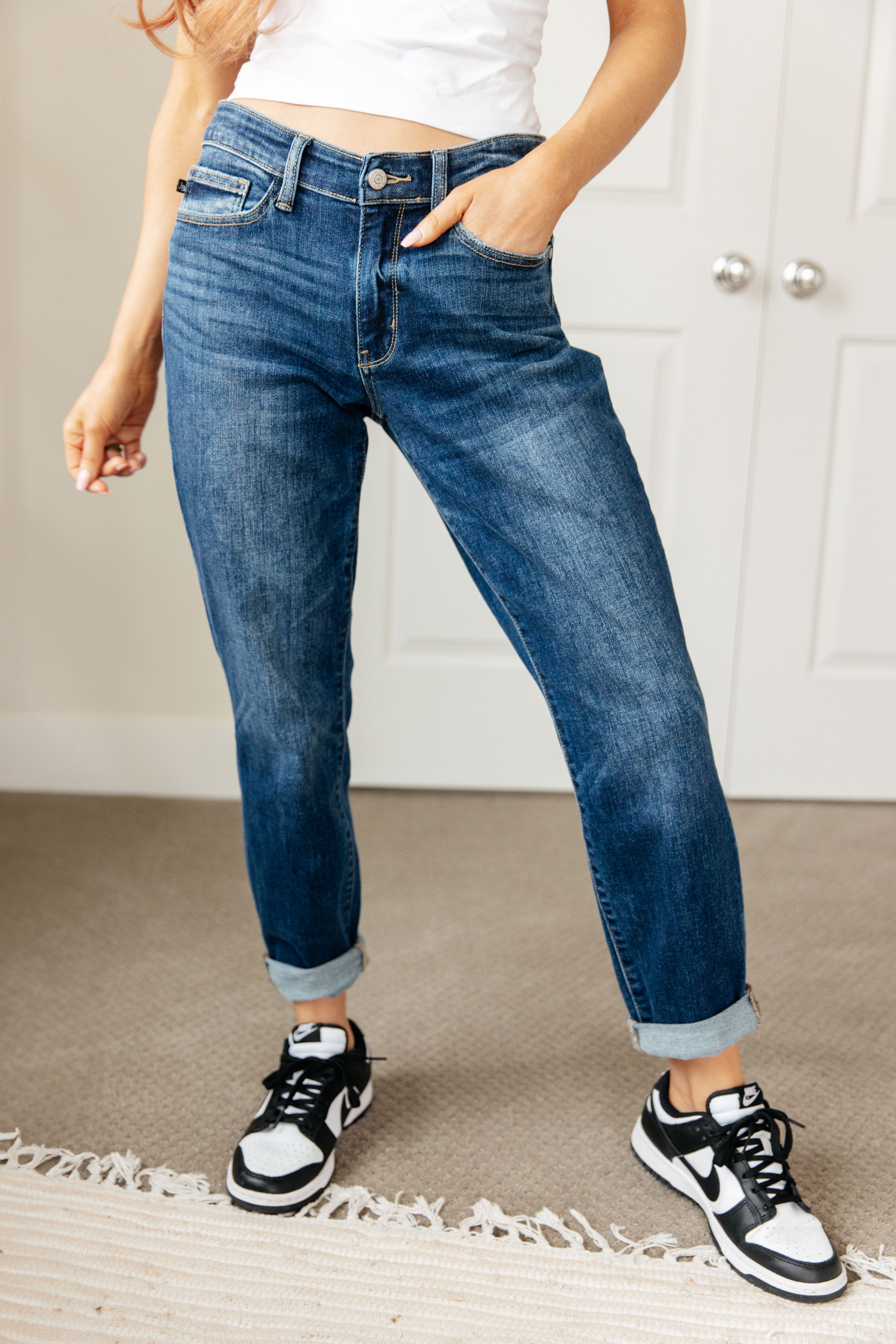 London Midrise Cuffed Boyfriend Jeans for Women - High Waist Relaxed Fit Denim Pants for Casual Outfits & Everyday Wear