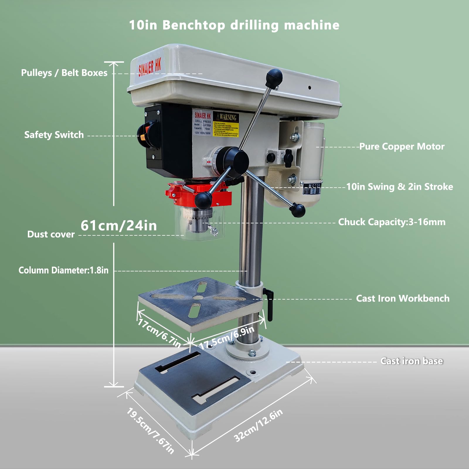 10 Inch 9-Speed Benchtop Drill Press - 4.2 Amp High-Performance Drill Machine with 0-45° Tilting Table for Wood & Metalworking | Perfect for DIY Projects, Home Workshops & Professional Carpentry