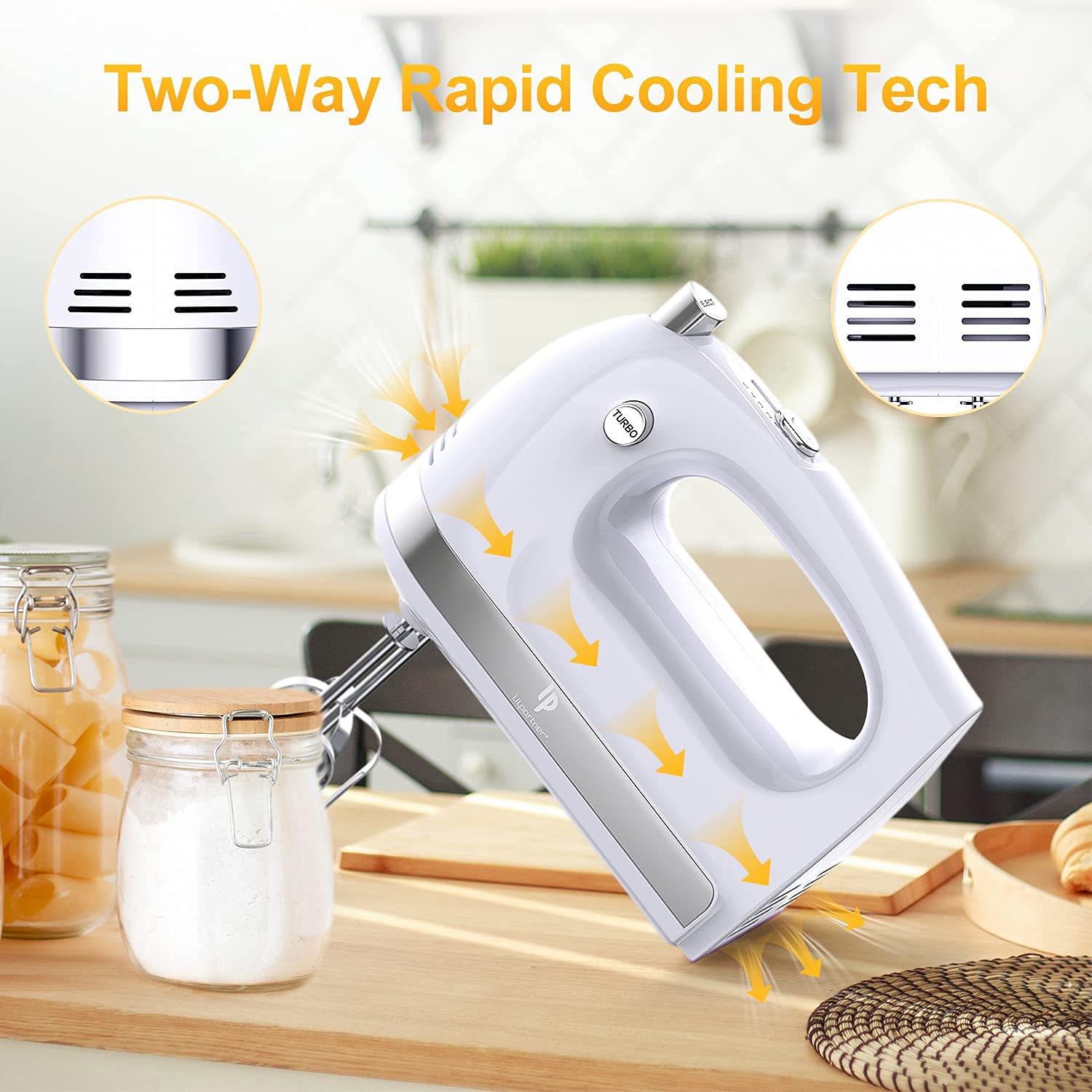 400W Electric Hand Mixer - 5 Speed Handheld Blender with 5 Stainless Steel Attachments & Storage Box - Kitchen Mixer for Baking, Whipping Cream, Cookies (Dishwasher Safe, White) - Perfect for Home Baking, Cake Decorating & Holiday Cooking