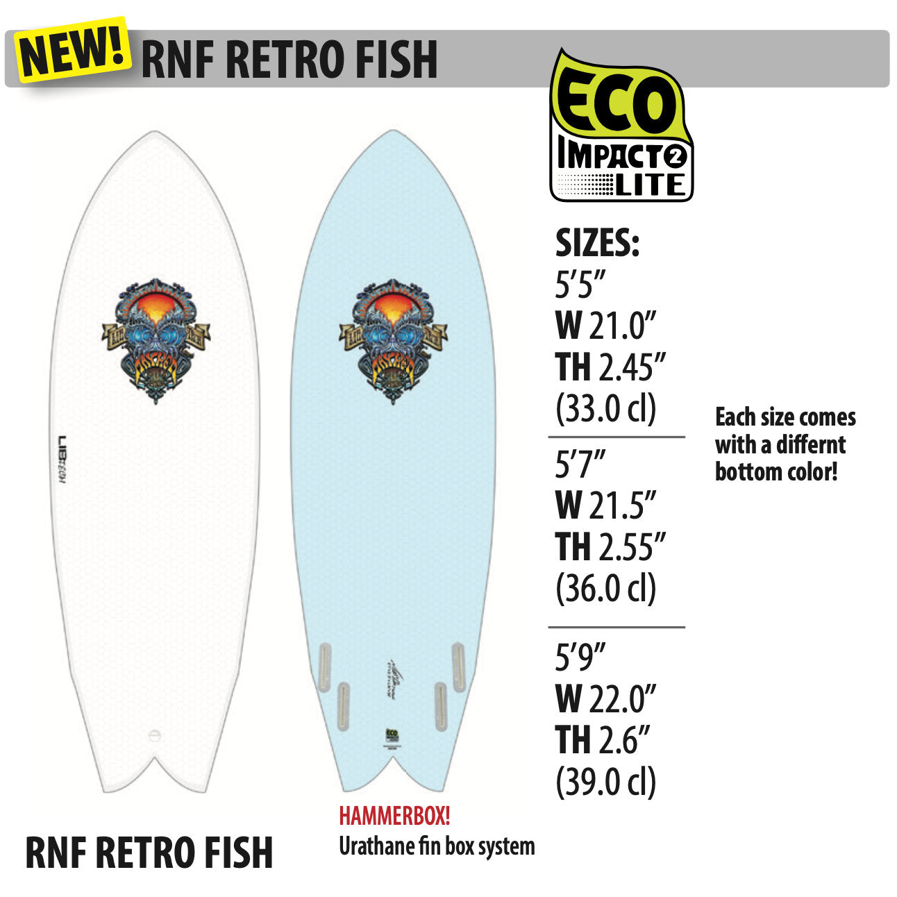 Libtech Lost RNF Retro Fish 5'9 Surfboard - FCSII Fin System Compatible - Perfect for Small Waves & Retro Surfing Style