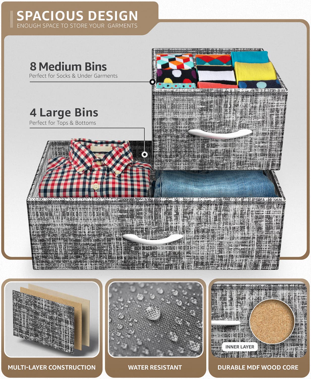 Sorbus 12-Drawer Dresser with Steel Frame & Wood Top - Large Storage Chest Organizer with Easy Pull Fabric Bins for Clothes - Perfect for Bedroom, Hallway, Living Room, Nursery & Closet Organization - Sturdy Storage Furniture for Home & Office Use