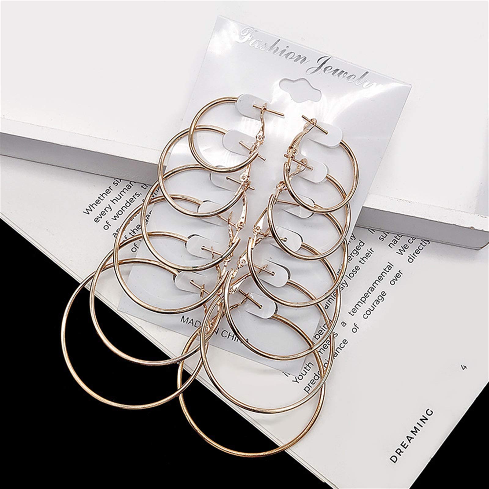 6 Pairs Big Hoop Earrings Set - Stainless Steel Lightweight Minimalist Round Hoops in Gold, Rose Gold & Silver - Hypoallergenic Women's Jewelry for Everyday Wear, Parties & Gifts