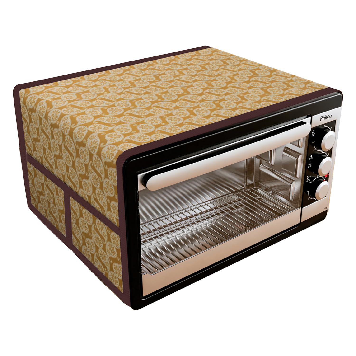Kuber Industries 60L Golden Oven Top Cover with 4 Utility Pockets - Microwave Oven Cover for Kitchen Décor & Storage - Perfect for Small Kitchens & Countertop Organization