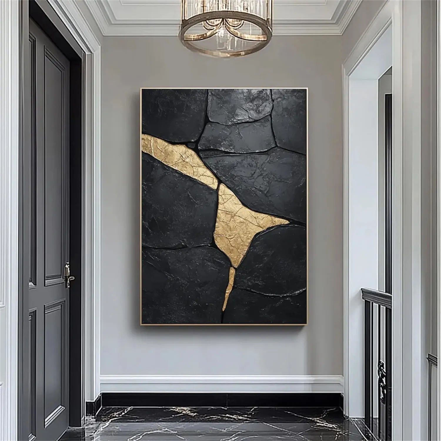 Black Gold Minimalist Textured Painting Canvas Wall Art - Modern Abstract Home Decor for Living Room, Bedroom & Office | Premium Quality #MZ124