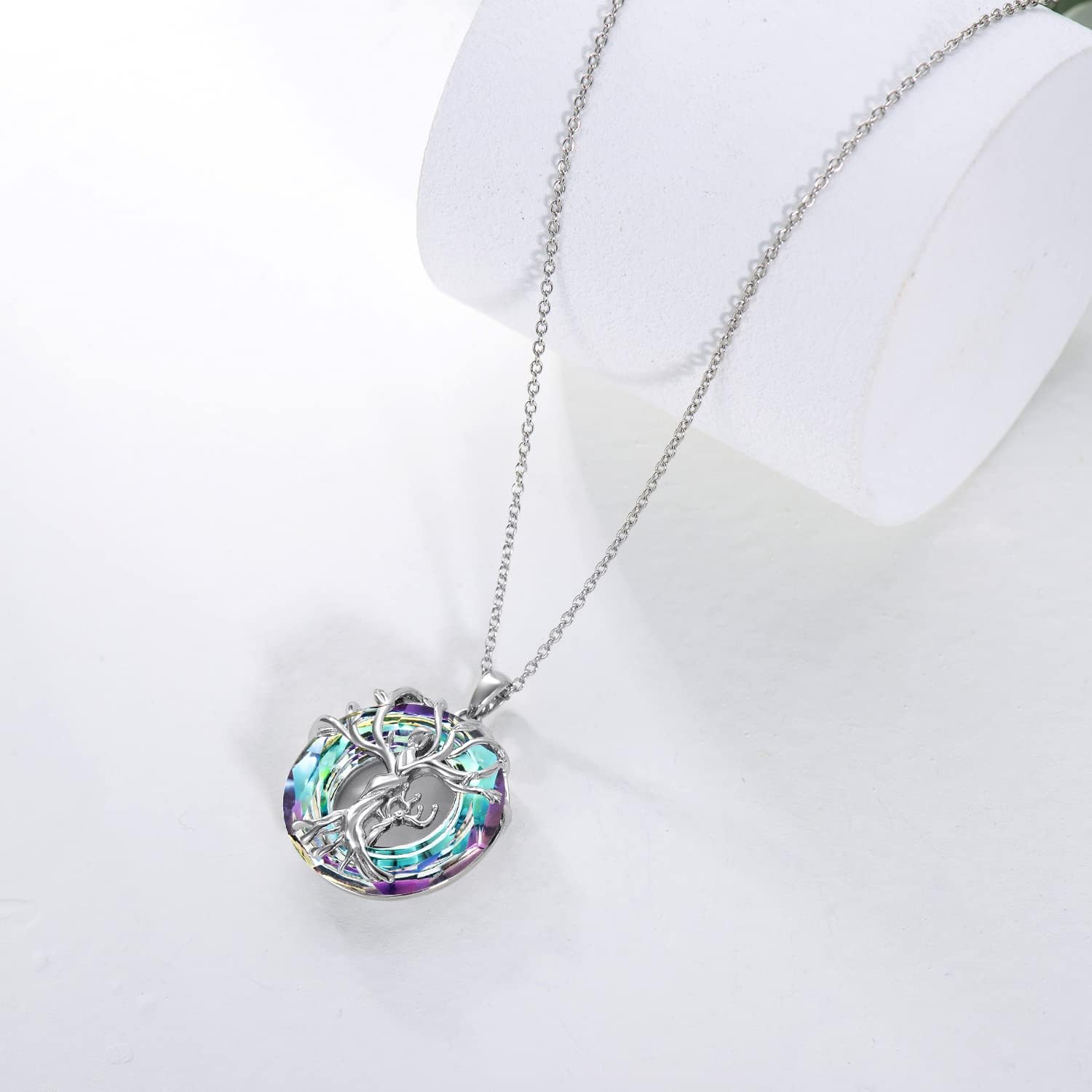TOUPOP Sterling Silver Family Tree Necklace for Mom, Daughter, Son - 925 Silver Crystal Jewelry Gift for Mother's Day, Birthday, Grandma | Elegant Keepsake for Family Bonding & Special Occasions