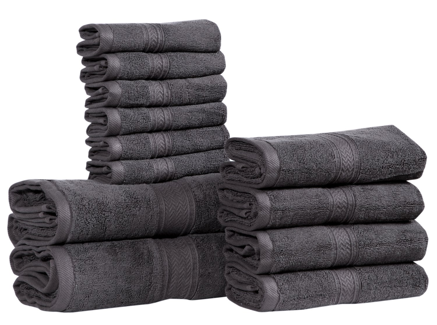 Premium 12-Piece 600 GSM Cotton Bath Towel Set - Ultra Soft & Absorbent Hotel & Spa Towels (2 Bath, 4 Hand, 6 Washcloths) - 100% Cotton Luxury Bath Collection in Grey - Perfect for Home, Gym & Vacation Use