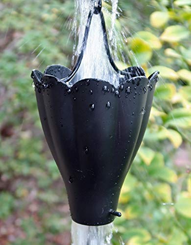 10ft Black XL Aluminum Scalloped Rain Chain with Installation Kit - Perfect for Gutter Downspout Drainage & Garden Water Feature Decoration