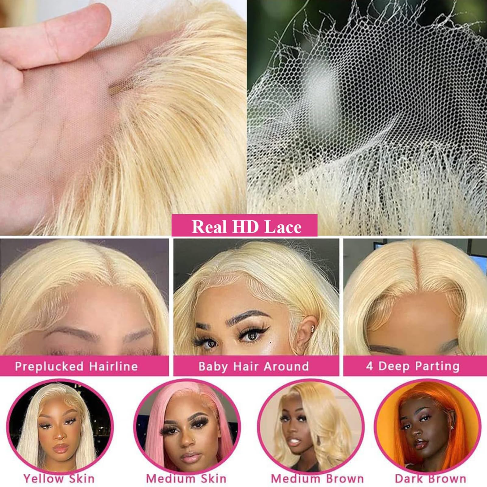 30 Inch 613 Blonde Lace Front Wig - 13x6 HD Lace Human Hair Wig with Pre-Plucked Hairline & Baby Hair - 200% Density Body Wave Glueless Wig for Daily Wear, Cosplay & Special Occasions