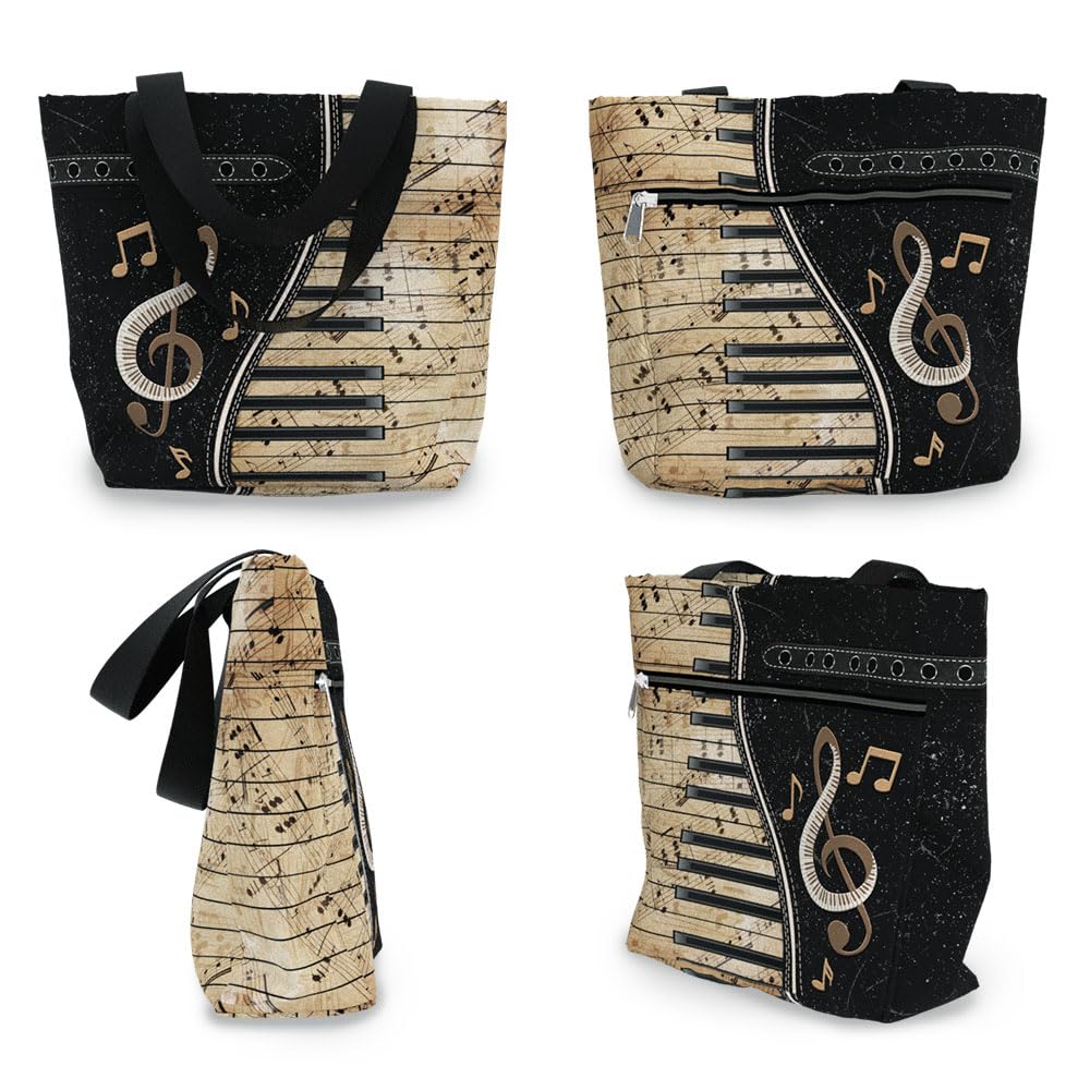 84hoods Women's Large Tote Bag with Pockets & Zipper - Stylish Work Shoulder Bag for Office, Travel & Shopping - Perfect Gift for Piano Players & Music Lovers