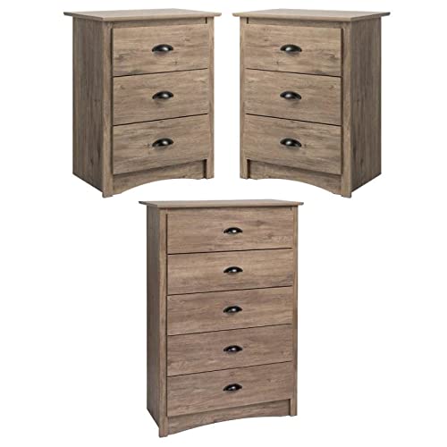 Home Square 3-Piece Bedroom Furniture Set - 2 Nightstands with 3 Drawers & 5-Drawer Dresser - Modern Storage Solution for Bedroom, Guest Room or Dorm