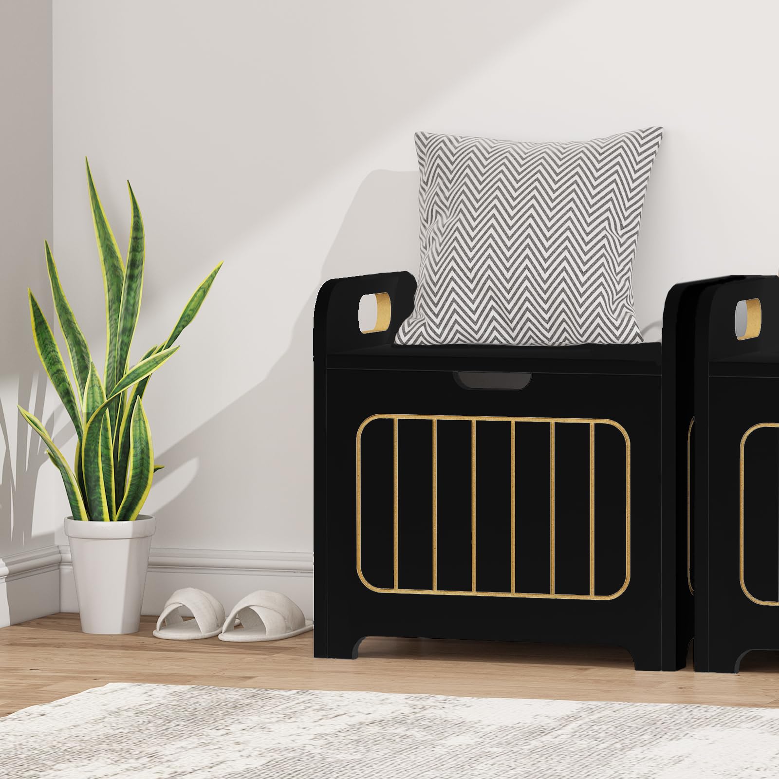 **Black Wooden Kids Storage Chest with Handle - Small Cube Toy Organizer Box for Books, Clothes & Toys - Perfect for Bedroom, Entryway & Nursery Organization**