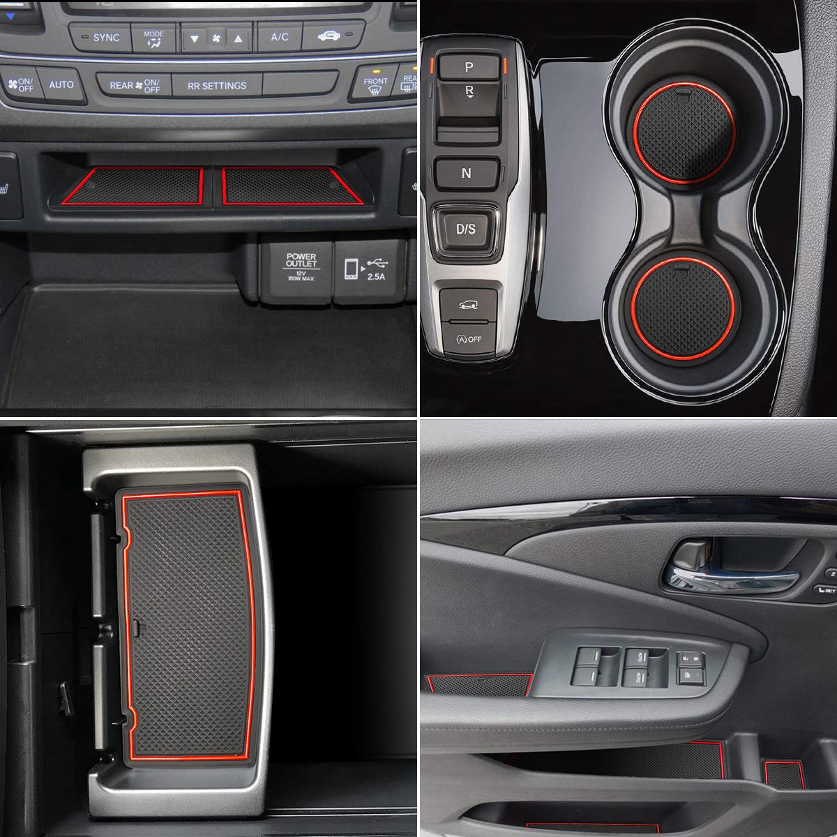 Custom Fit Honda Pilot 2021 2022 2016-2020 All-Weather Floor Mats - 31pc Set with Red Trim | Anti-Slip Dustproof Interior Accessories for Door Compartment & Cup Holders | Perfect for Road Trips & Daily Commutes