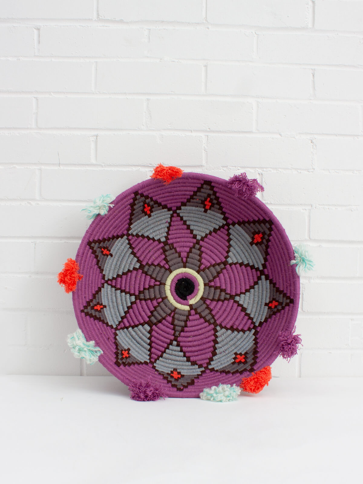 Handmade Moroccan Wool Plate No.77 - Traditional Berber Design Decorative Tray for Home Decor, Dining Table Centerpiece & Boho Style Room Accent