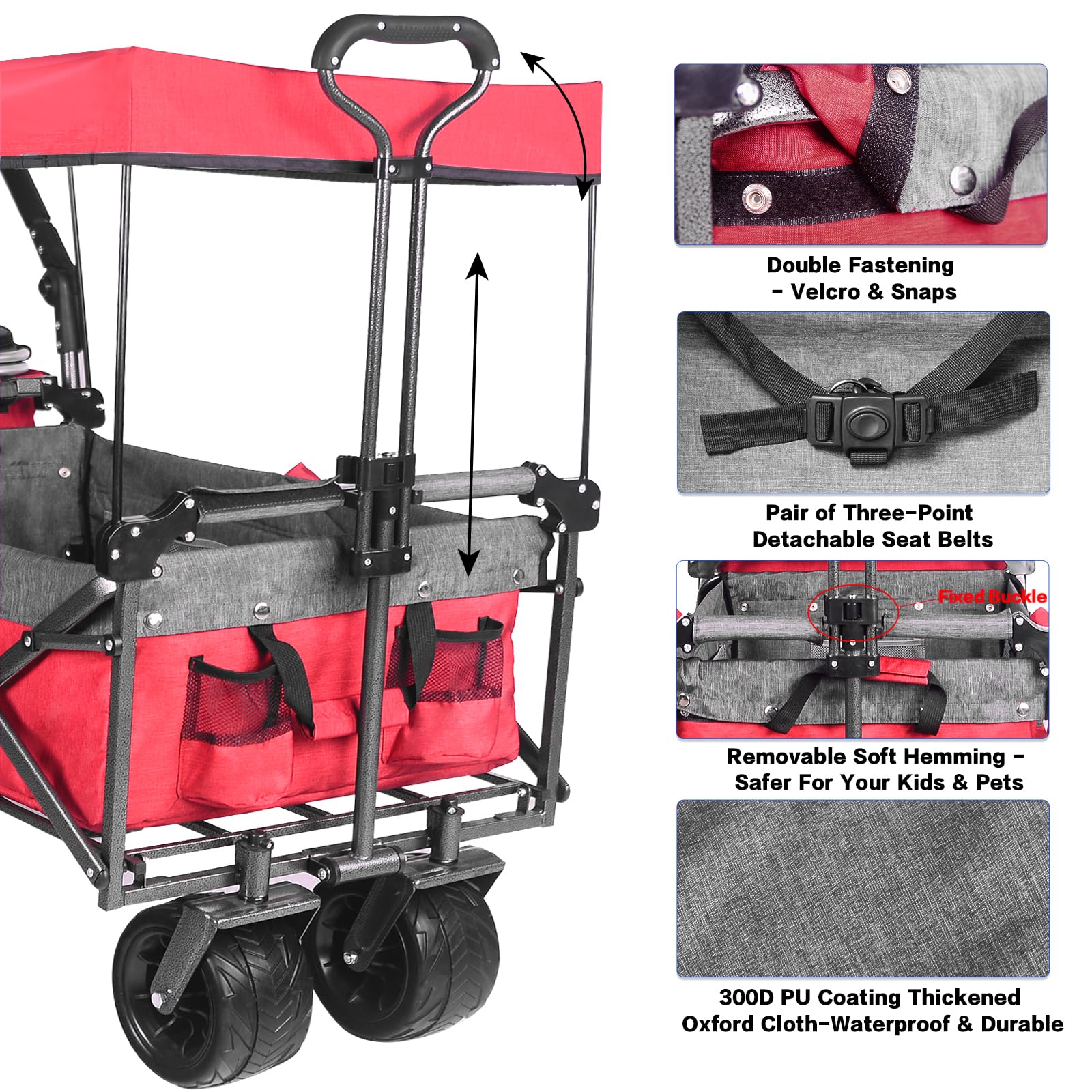 Heavy Duty Collapsible Folding Wagon Cart with Removable Canopy & 4