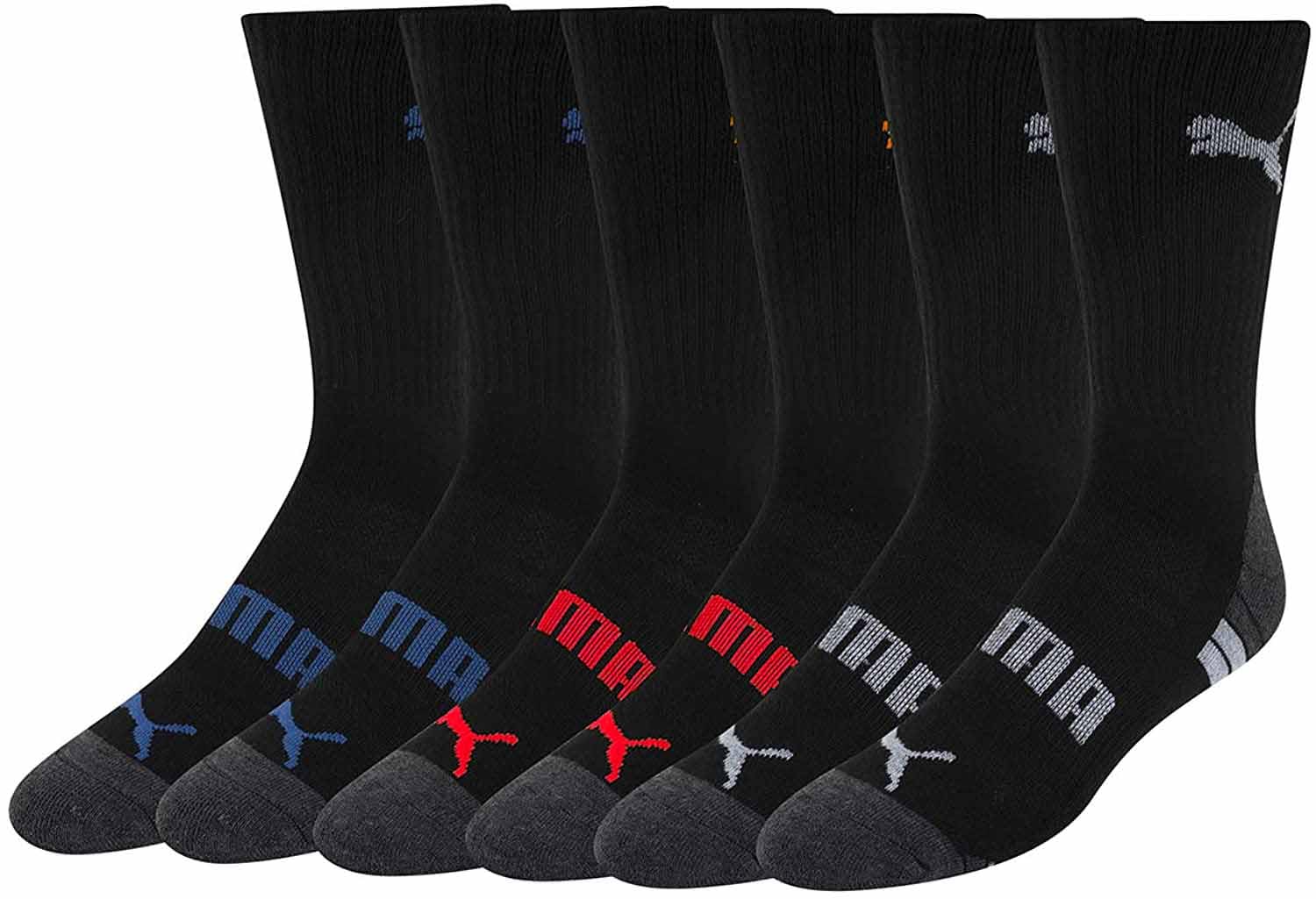 PUMA Men's 6 Pack Crew Socks - Size 10-13 (Fits Shoe Size 6-12) - Comfortable Athletic Socks for Running, Gym & Everyday Wear