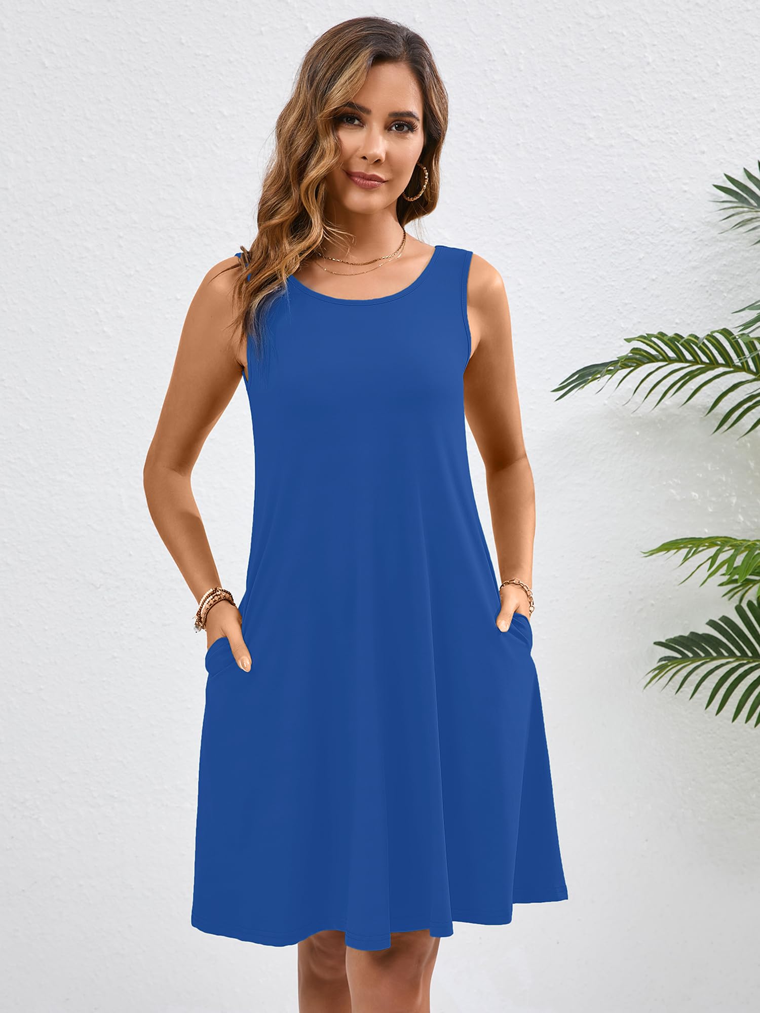 KORSIS Women's Summer Casual Sleeveless Flowy Sundress - T-Shirt Style Tank Swing Dress with Pockets for Beach, Vacation & Everyday Wear