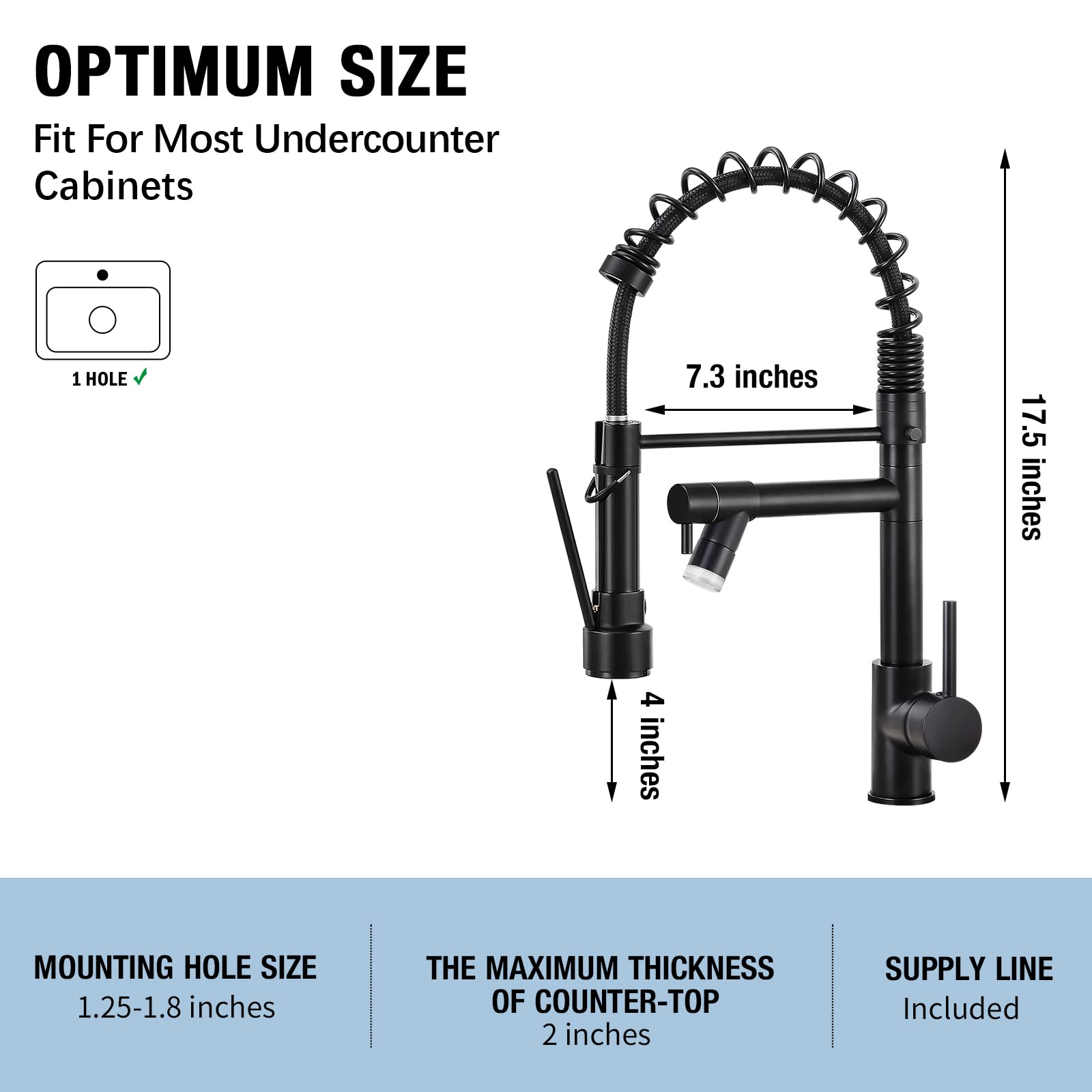 Qomolangma Matte Black Commercial Kitchen Sink Faucet with Pull Down Sprayer and LED Light - Modern Single Handle Design for Restaurants, Home Kitchens & Food Prep Stations
