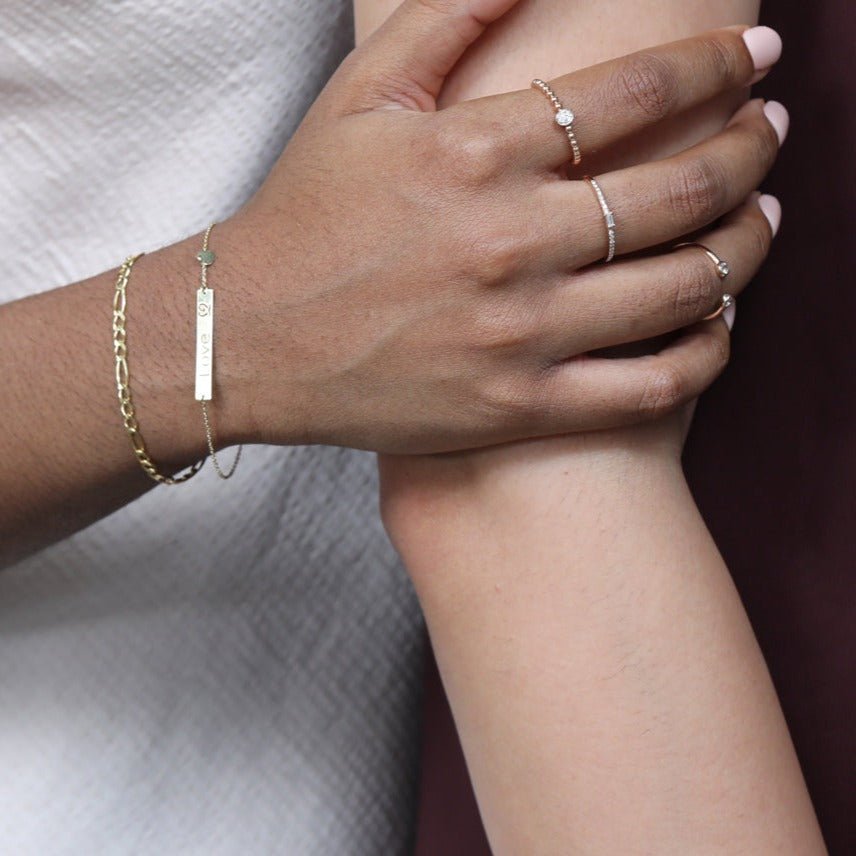 Personalized Engraved Heart Monogram Bar Bracelet - 14k Solid Yellow Gold Jewelry for Women - Perfect Gift for Anniversary, Valentine's Day & Special Occasions