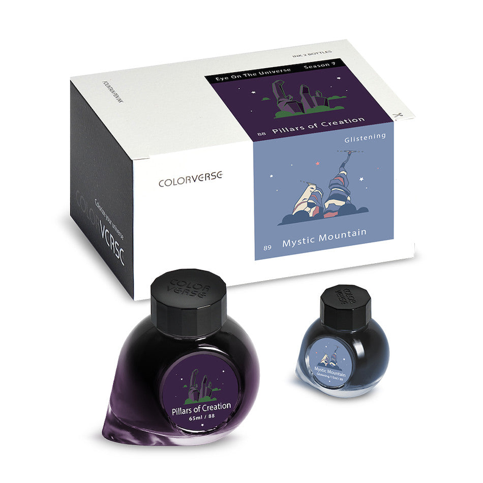Colorverse Eye on the Universe Fountain Pen Ink Set - 65ml Bottle + 15ml Mini (Shimmering Blue-Green) - Perfect for Calligraphy, Journaling & Artistic Writing